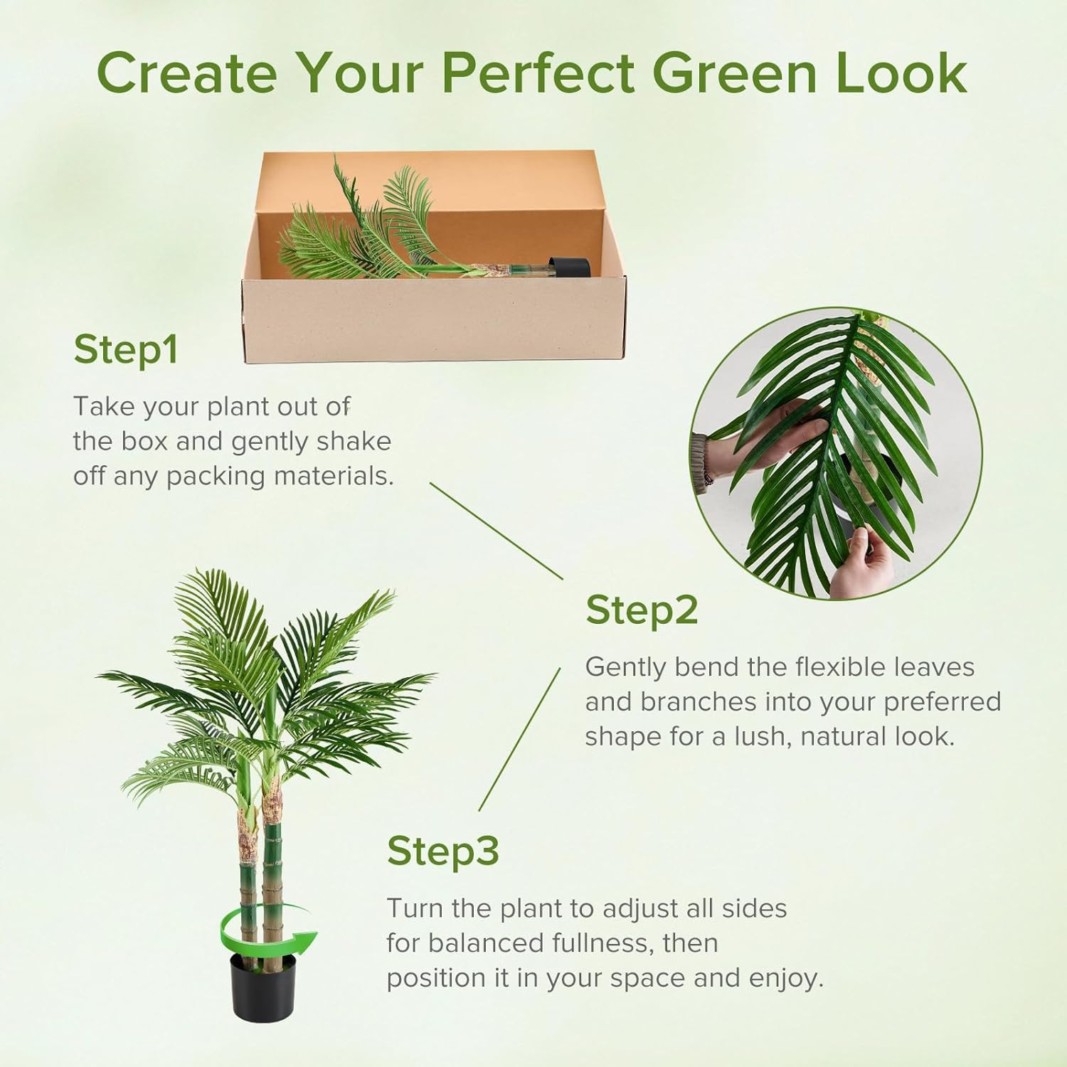 47In Artificial Palm Tree, Tall Fake Faux Plants with Indoor Lifelike Leaves Bla