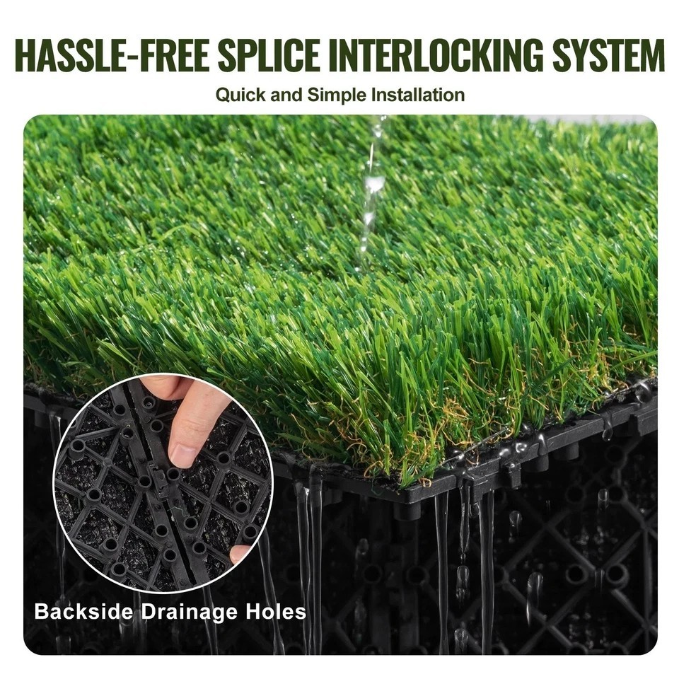 Artifical Grass Tiles Interlocking Turf Deck Set, 18 Pack – 12″x12″, Synthetic