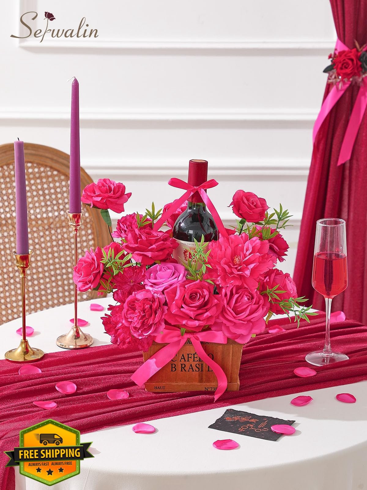 Serwalin Hot Pink Magenta Silk Roses Grand Faux Flowers DIY Decor
