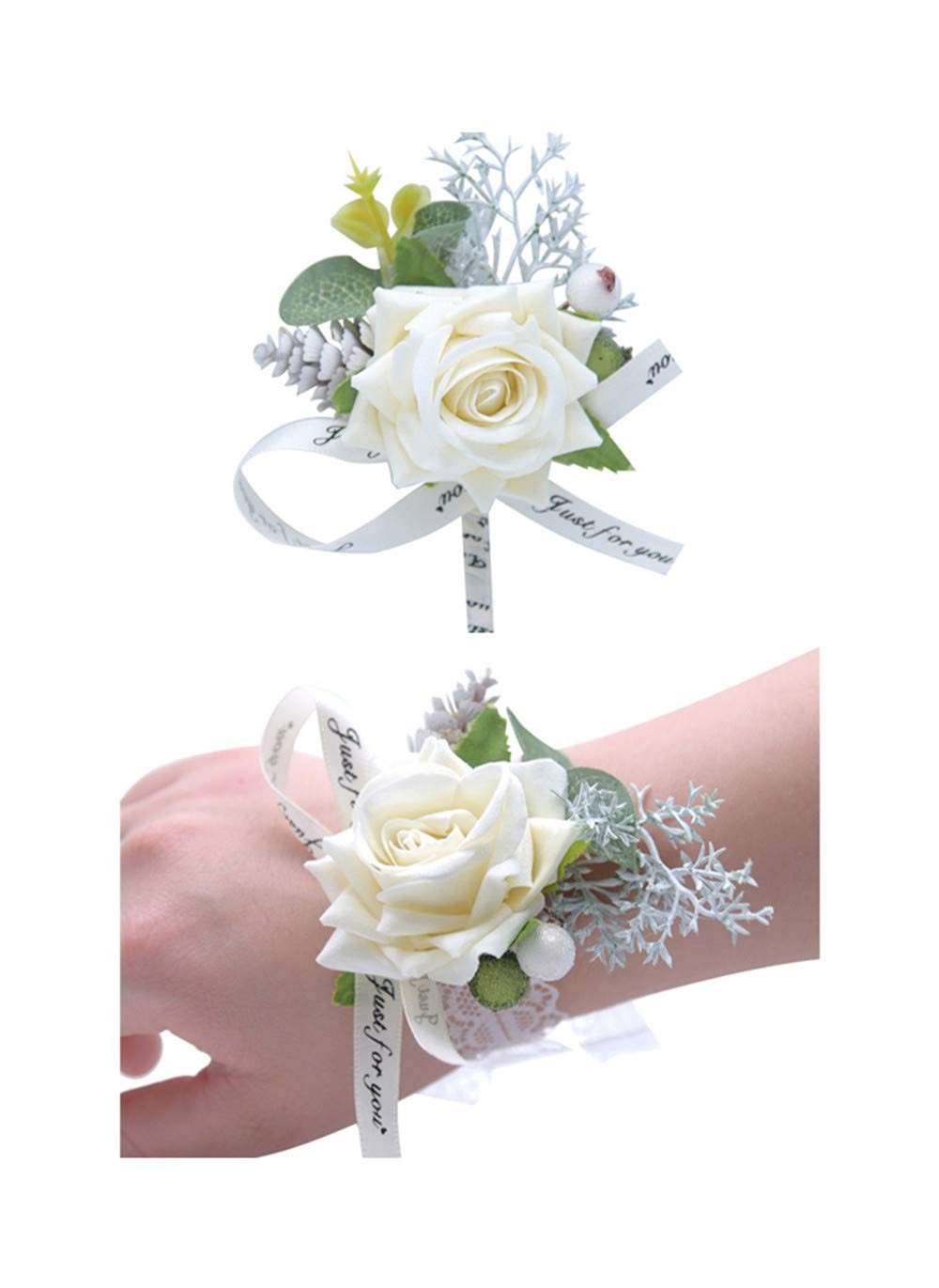 Wedding Wrist Corsage and Boutonniere Set Party Prom Hand Flower Suit Decor C…