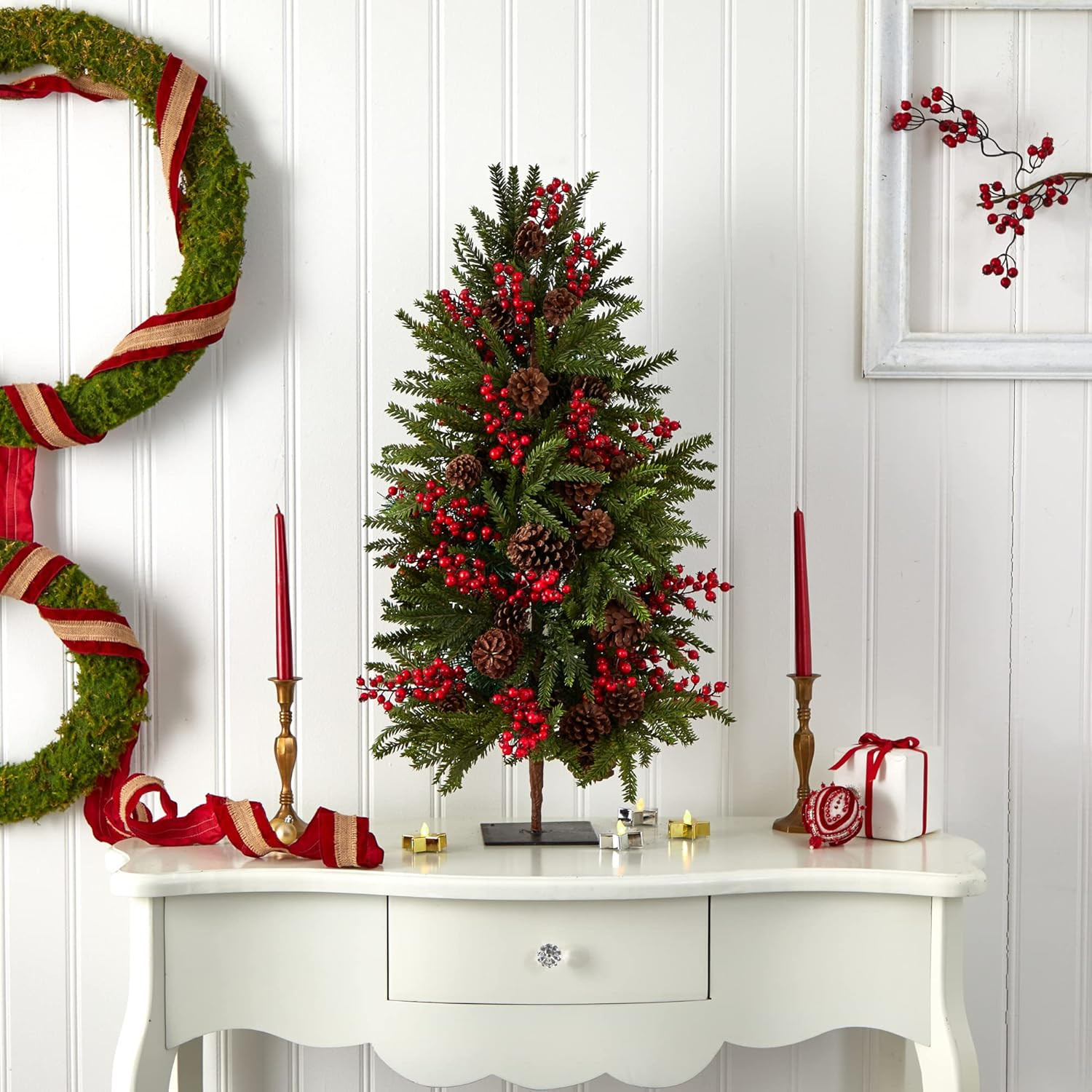 36″ Pine & Berry Artificial Christmas Tree – Festive Holiday Decor