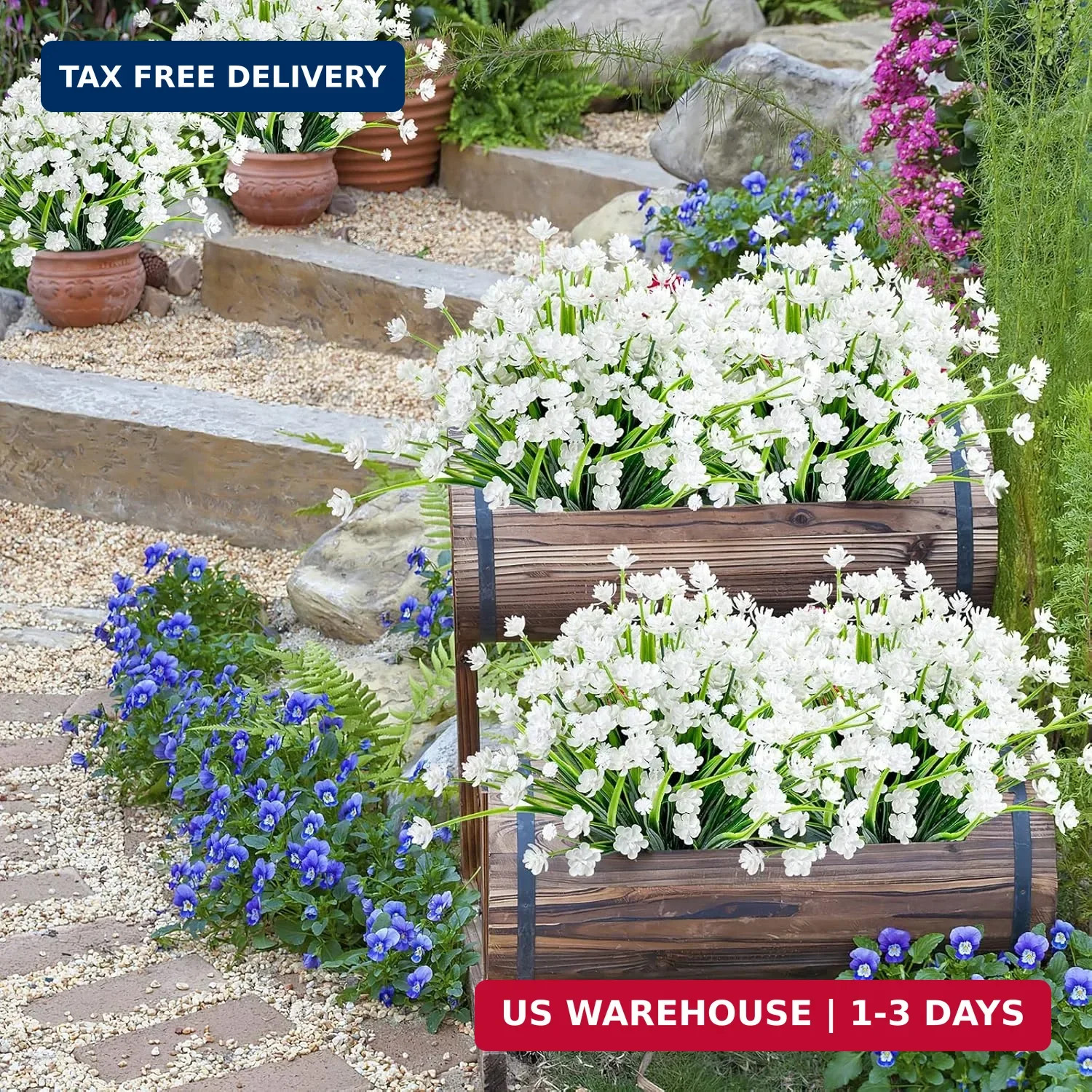 AmyHomie 20 Bundles Artificial Flowers for Outdoor Outside Spring Summer Decorat