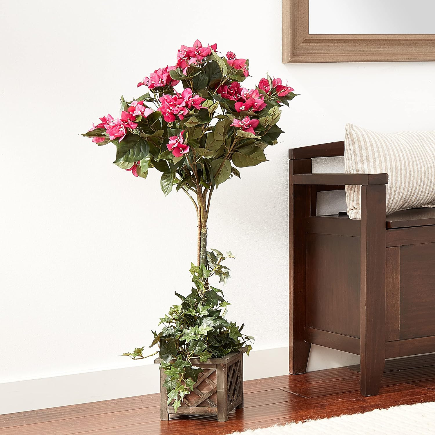 34″ Bougainvillea Topiary in Stylish Wood Box – Perfect Home Decor!