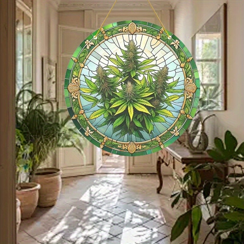 Exuberant Green Grass Plant Acrylic Light Catcher Modern Style Round Design