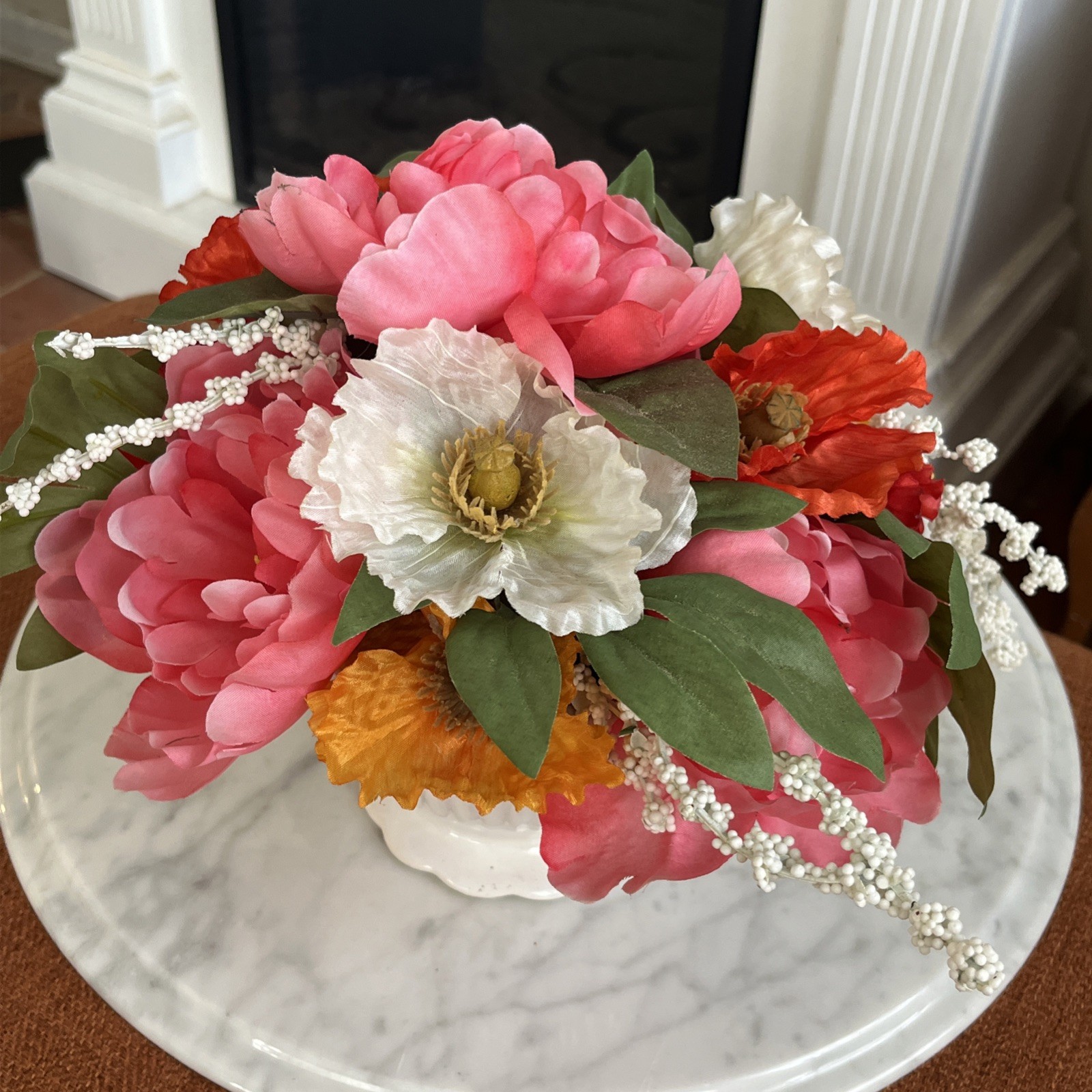 Flower Arrangement Peony Floral In Vase Home Decor Pink White Orange