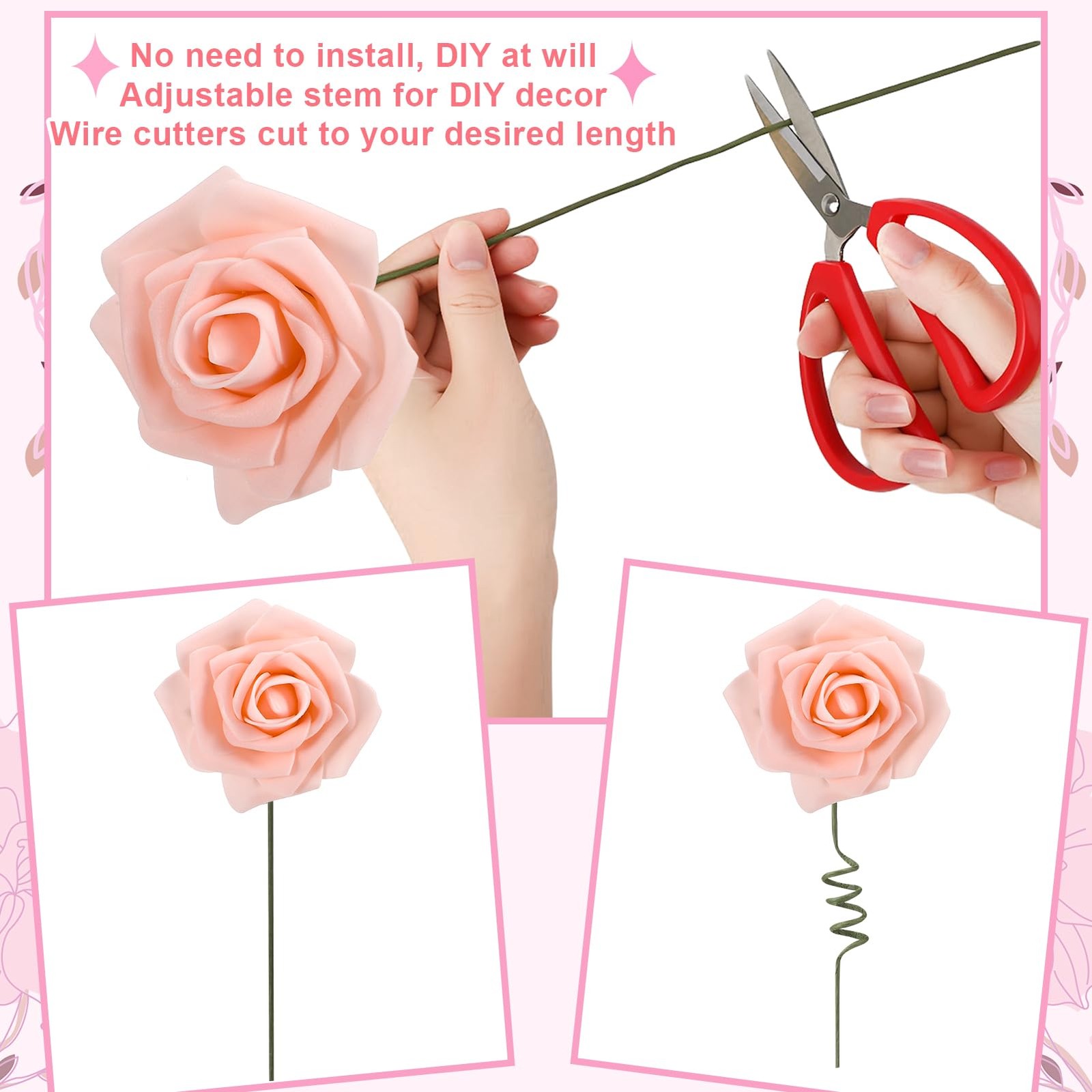 Pink, Dusty Pink, White Artificial Flowers Combo Box Fake Silk Roses with Ste…