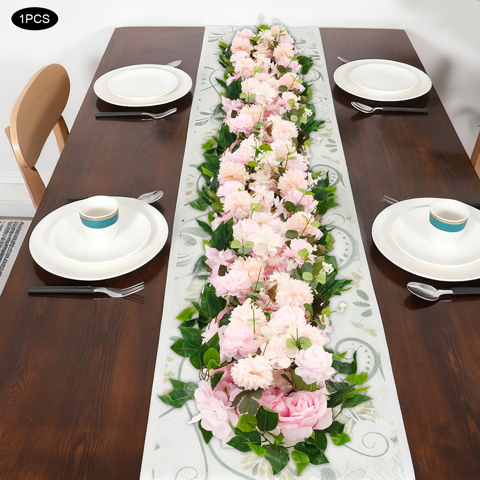 DIY Reusable Pink Artificial Flowers Row For Home Party Wedding 39.37*11.81in