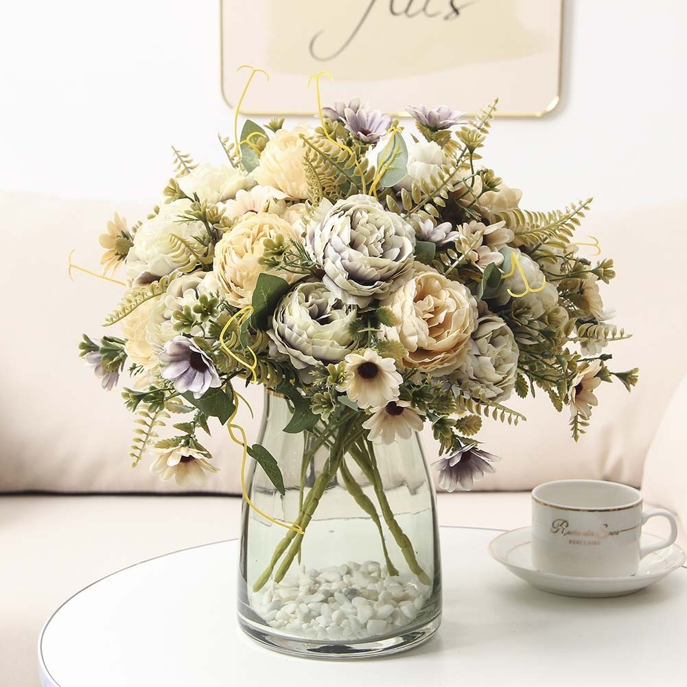 Decorative Faux Peony and Rose Bouquet for Weddings Parties and Home Accents