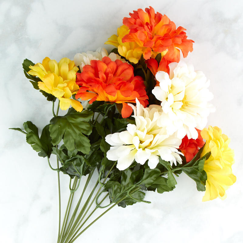 Set of 2 Orange, Yellow, and Cream Artificial Zinnia 18-1/2″ Bushes