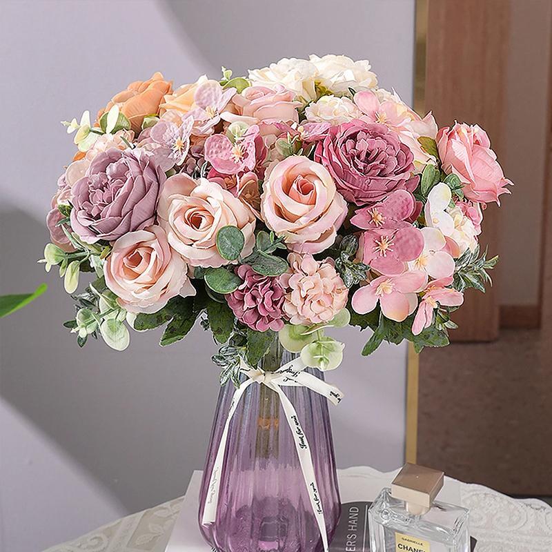 7-head Silk Peony Rose & Hydrangea Bouquet – Elegant Decor for Home & Events