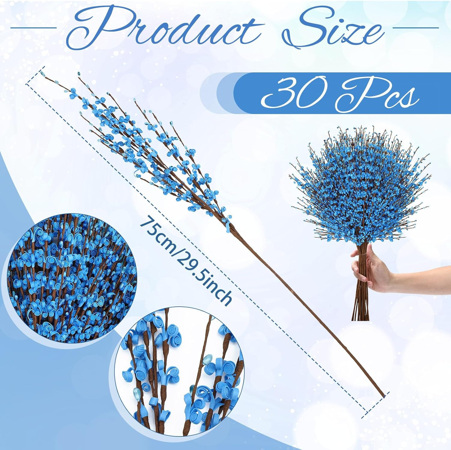 Lyrow 30 Pcs Winter Jasmine Flowers 29.5 Long Artificial Jasmine Flowers Blue