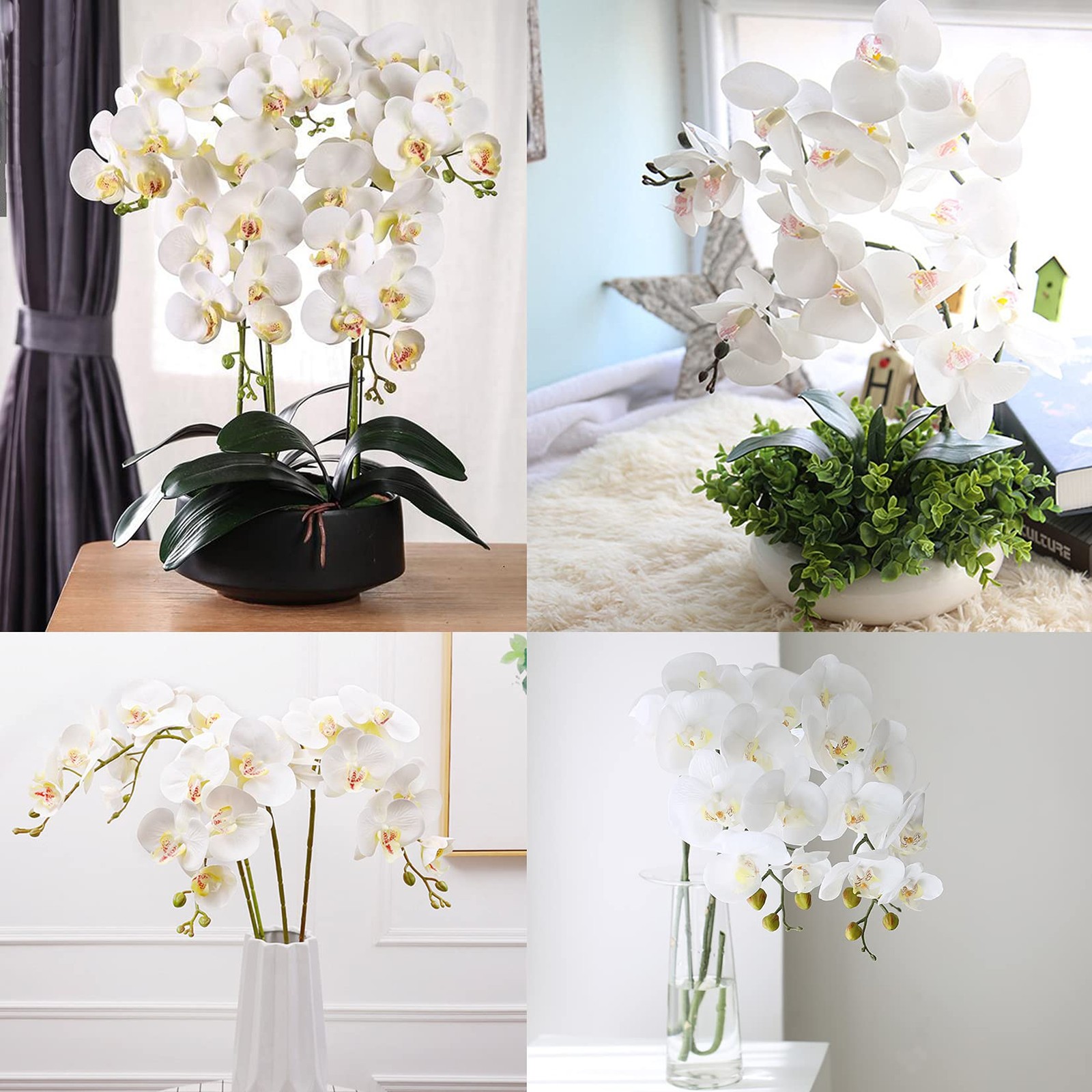 2 Pcs 9 Head Artificial Phalaenopsis Flowers and 2 Bundles Leaves,42″ Big Blo…