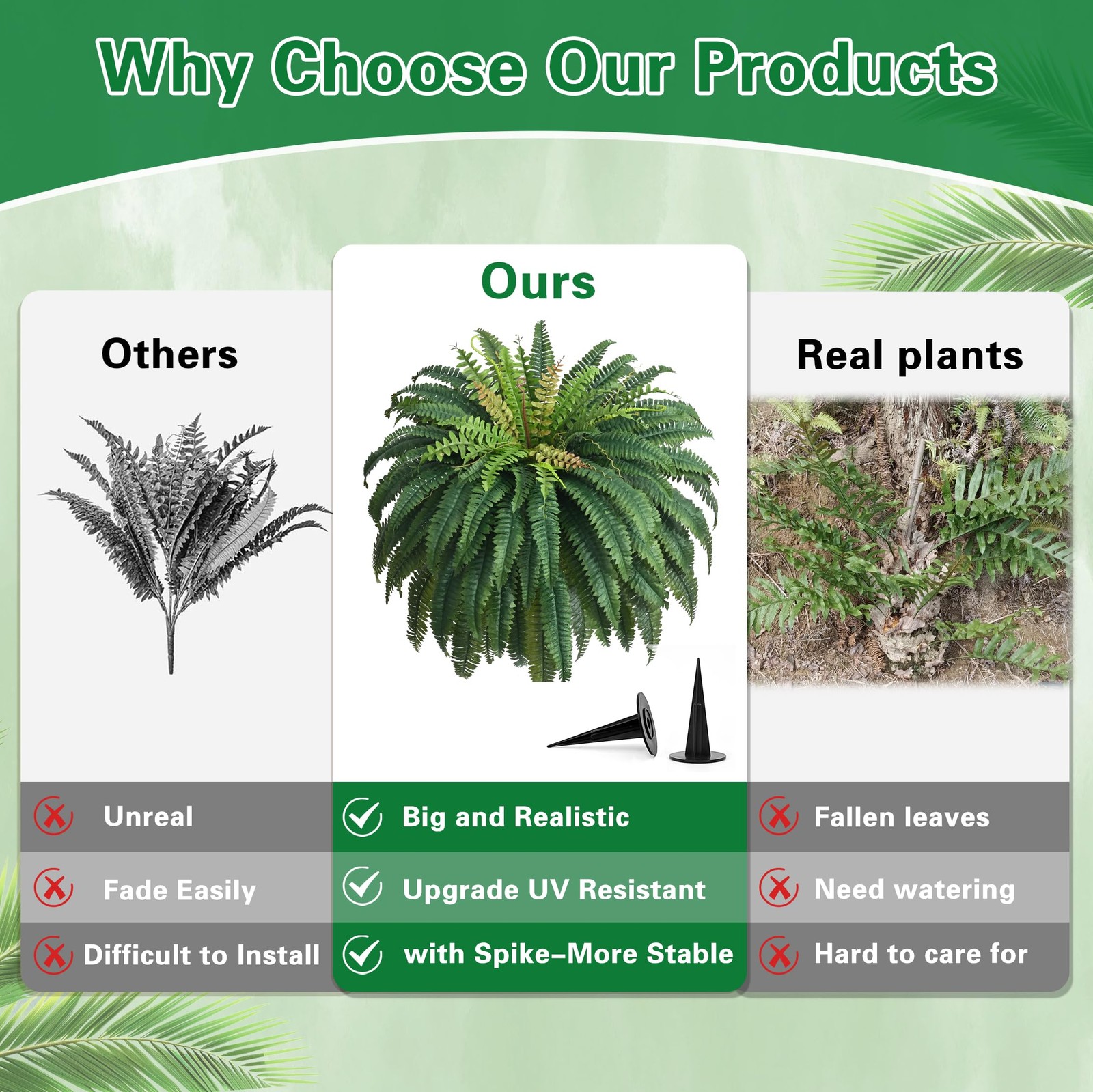48In 96 Leaves Large Fake Ferns Plants 2Pcs Artificial Ferns for Outdoors