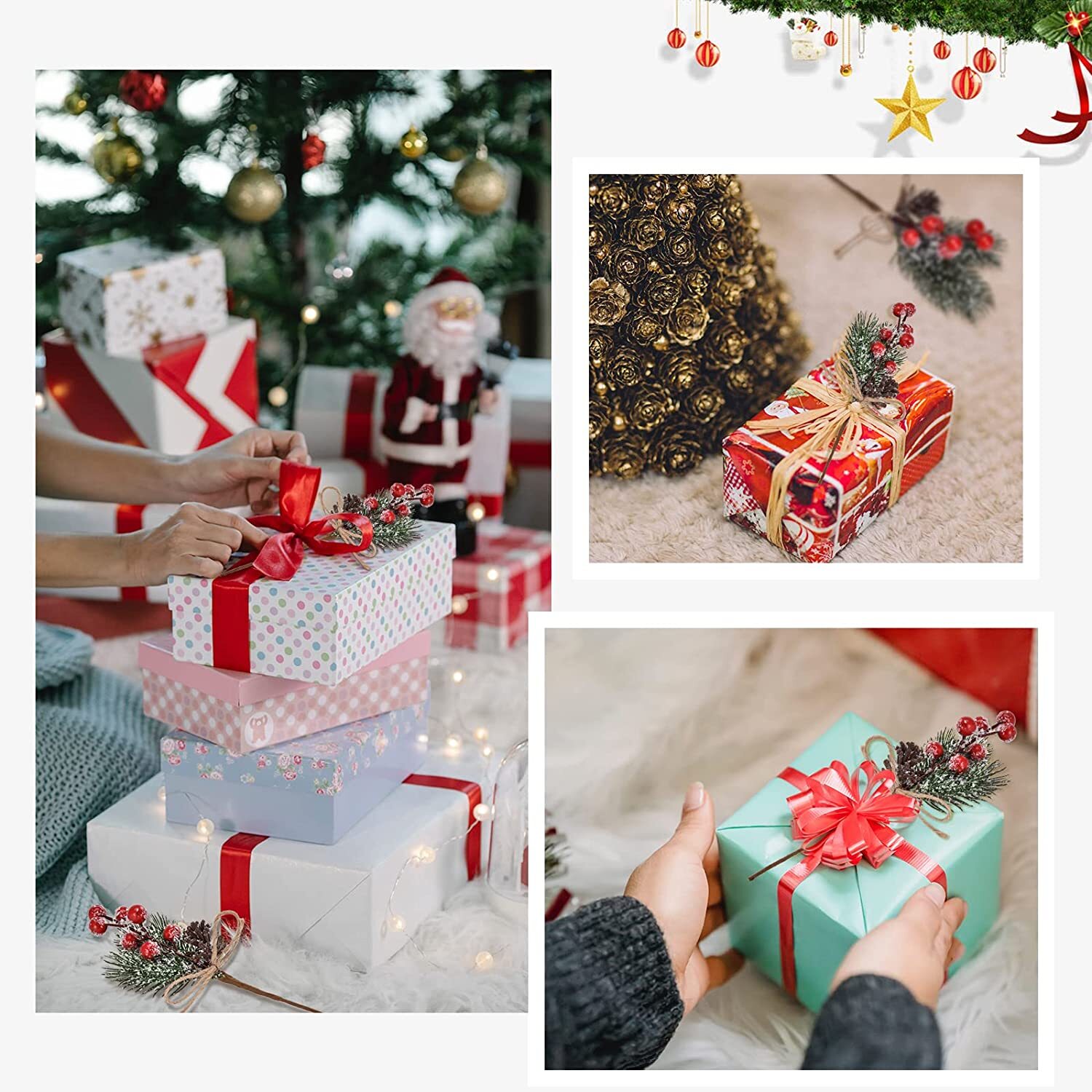 Christmas Artificial Berries Pine Branches for Xmas DIY Crafts Garland Wreaths