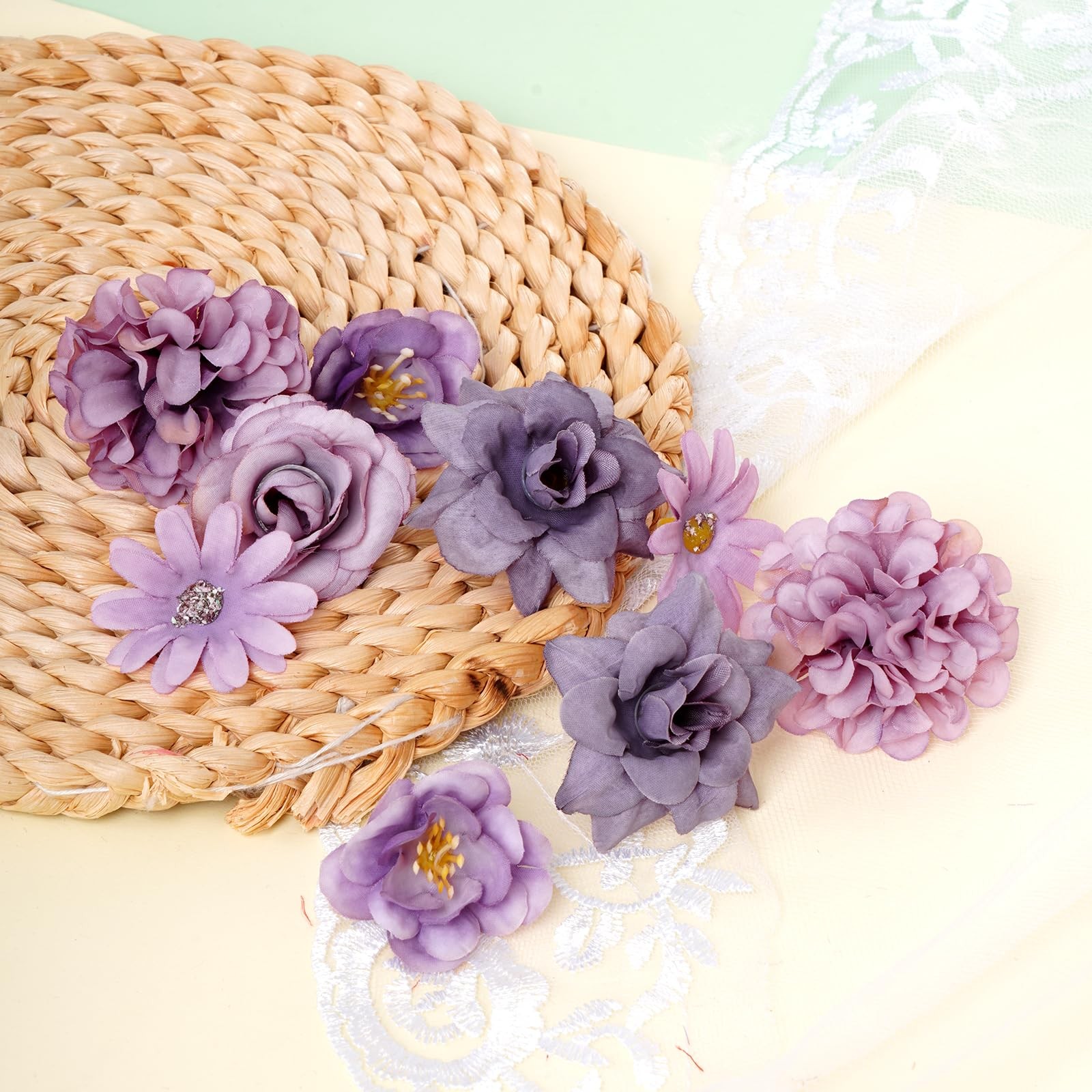 50pcs Faux Artificial Flower Heads Small Flower Heads for Wedding Baby Shower…