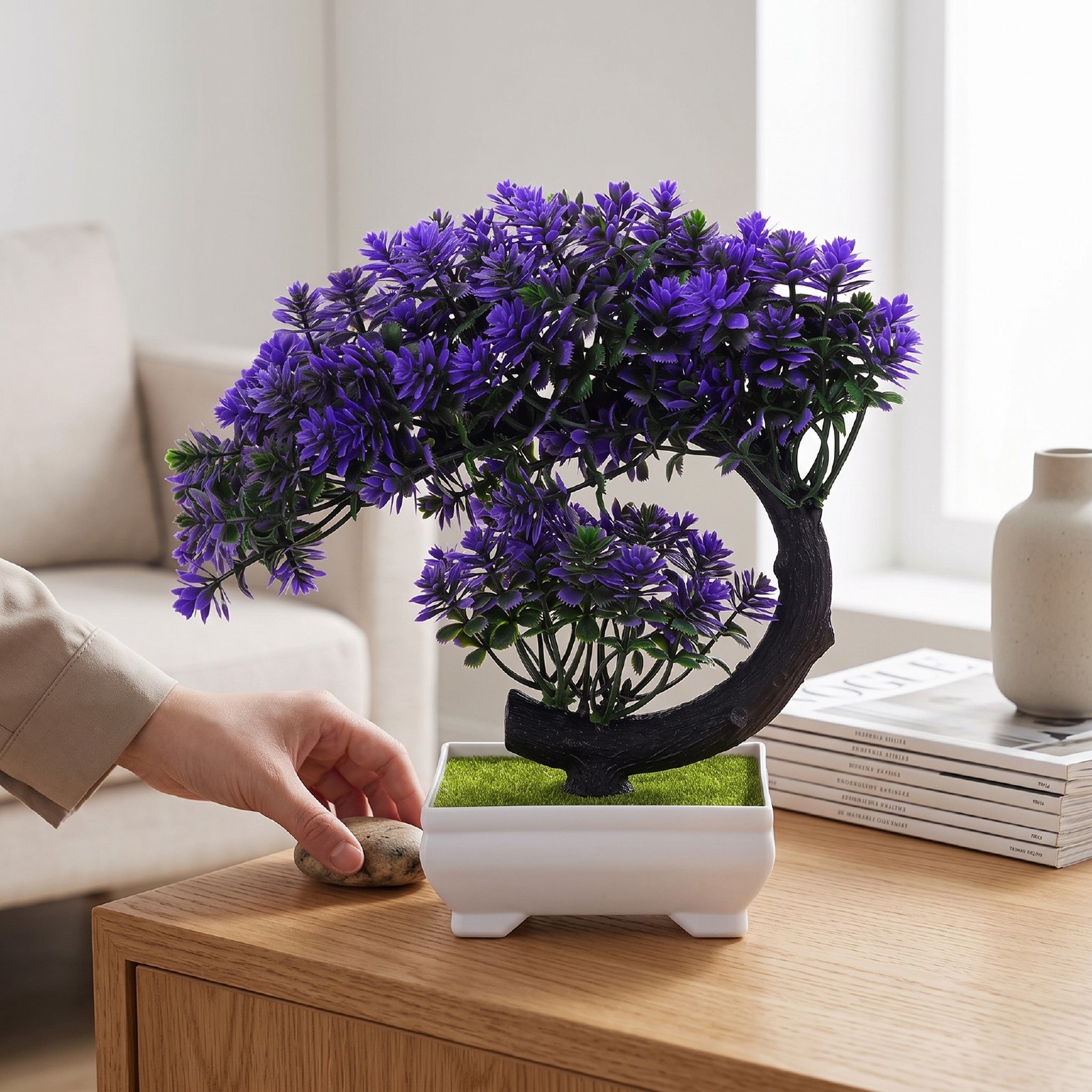 Artificial Bonsai Tree Small Faux Purple Flower Bonsai Decor Plastic Desktop DSO
