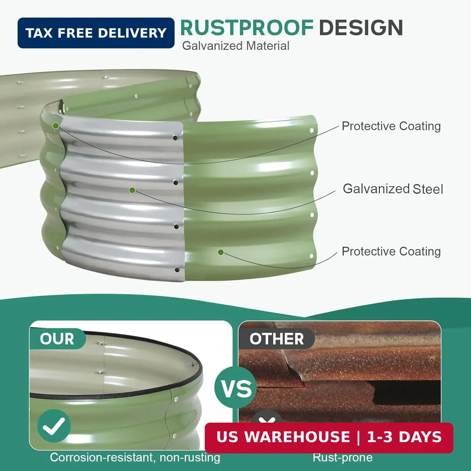 Galvanized Raised Garden Bed – 4×2×1ft (2 Packs) Planter Raised Beds for Gardeni