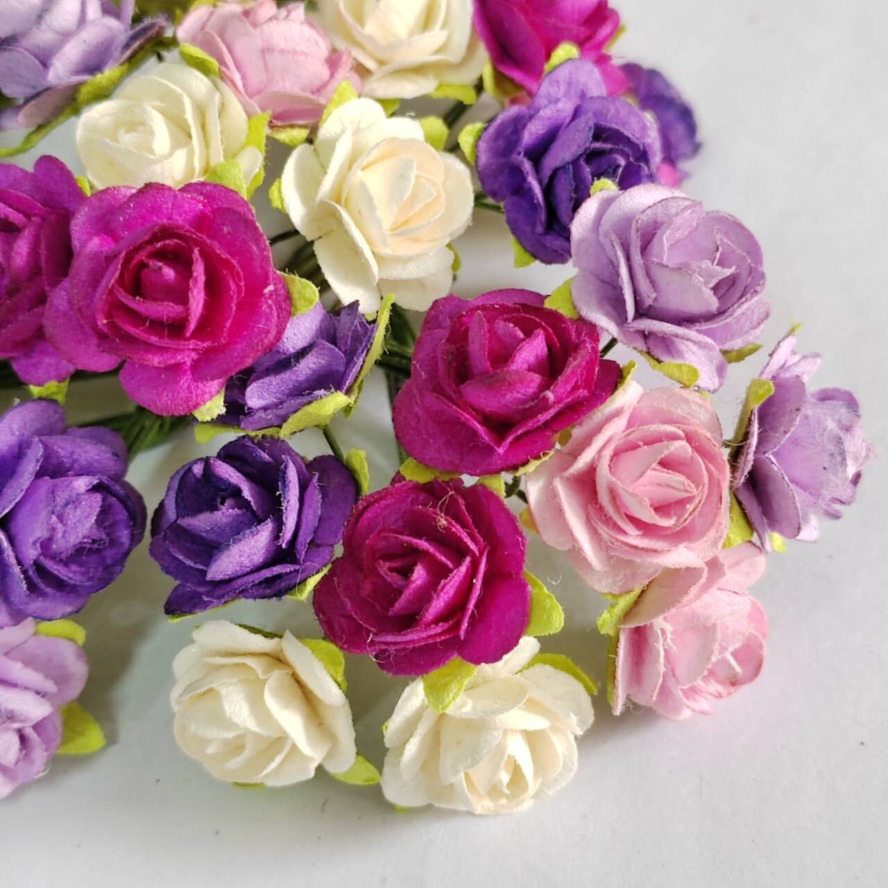 100 (White-Purple tone) Artificial Flowers Rose Flower Paper Flower size 15-17mm