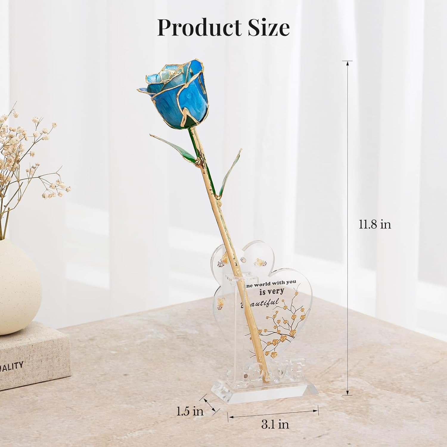 24K Gradient Blue Gold Dipped Realistic Rose Gift Set – Passionate Ombre Eter…