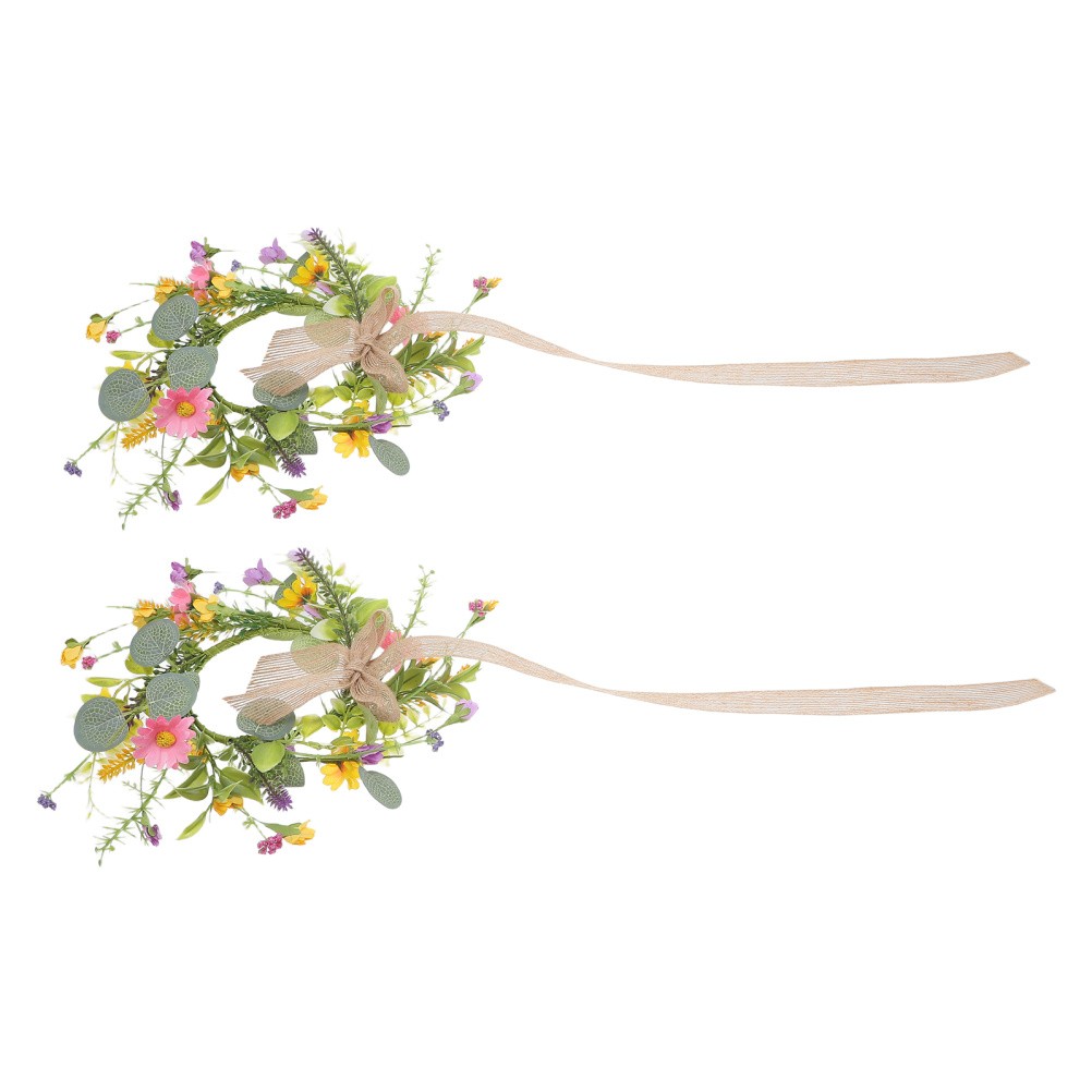 2 Pcs Party Decoration Garland Hanging Wreath Spring with Flowers Ornaments
