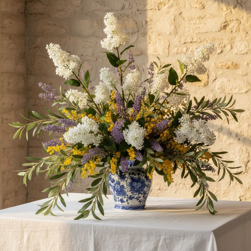 Artificial White Lilac Look Stems Set of 2, 30 Inch Faux Filler Flowers, Cottage