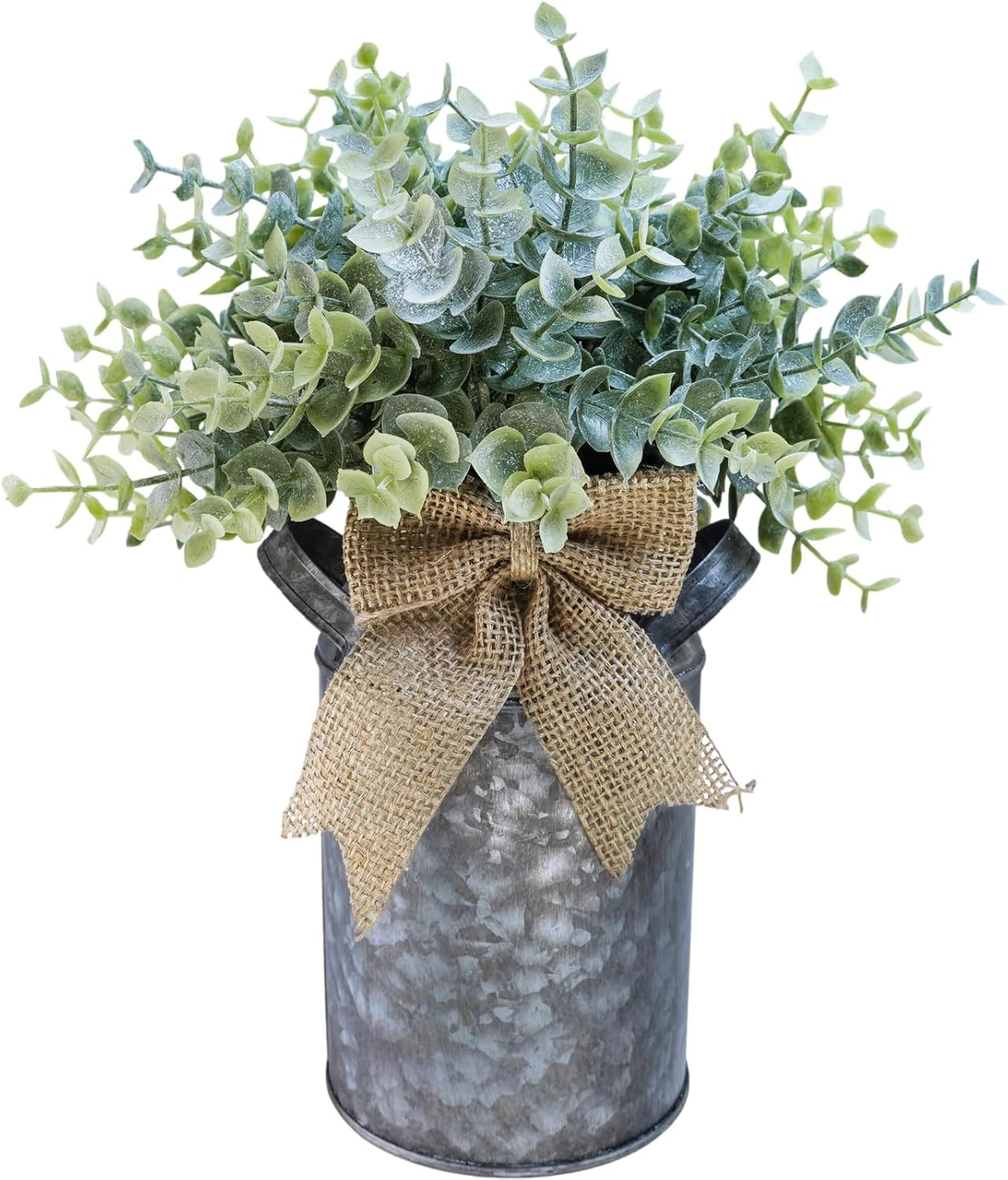 Set of 1 Farmhouse Faux Eucalyptus Arrangement Centerpiece Rustic Galvanized Met