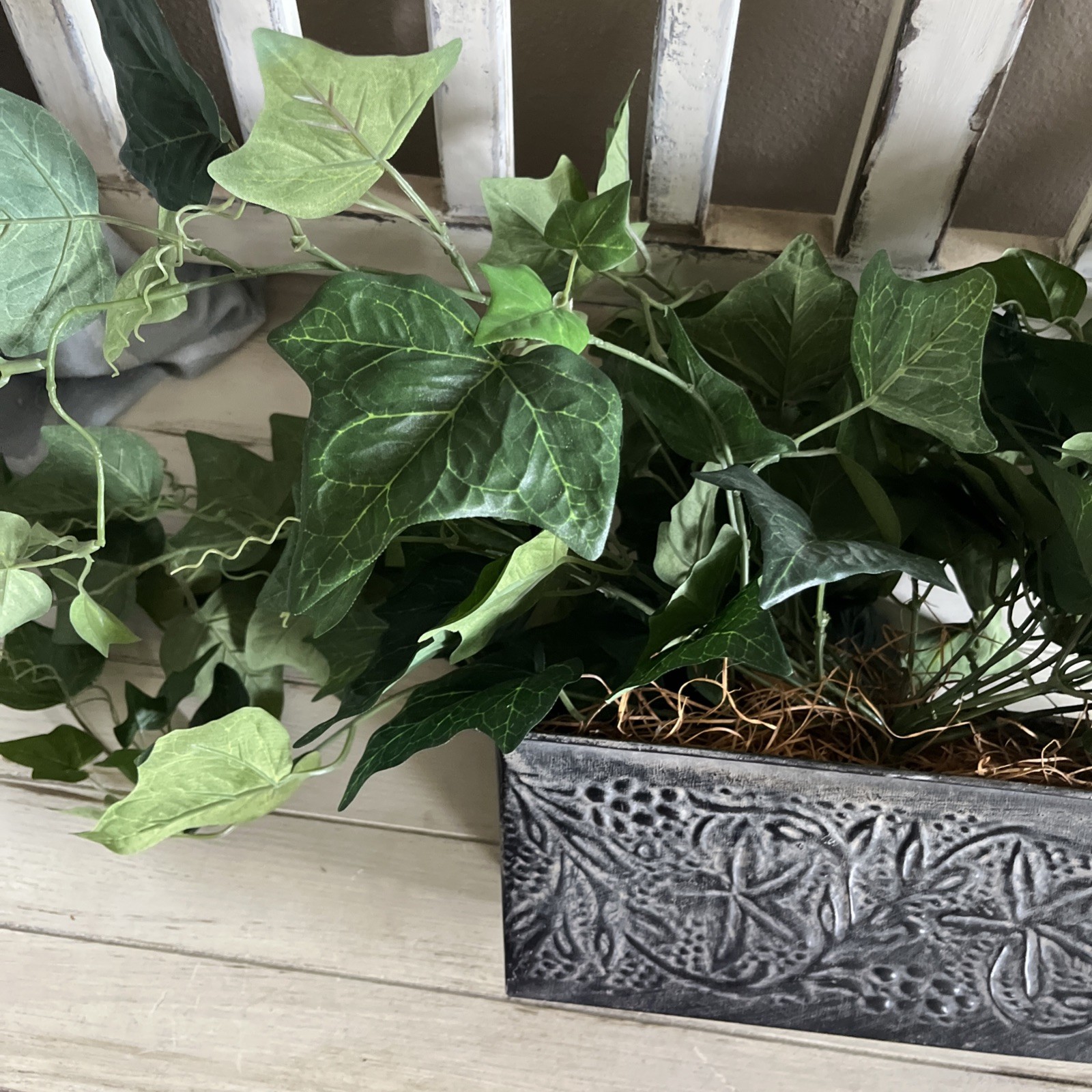 Faux Ivy In Metal Container 10.5”W x4.25”Dx4”H Container W/ Plant 12”H x30”W
