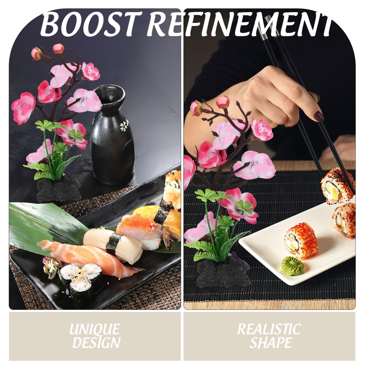 Artificial Cherry Blossom Trees with Base Artificial Fish Tank Plants with Ro…