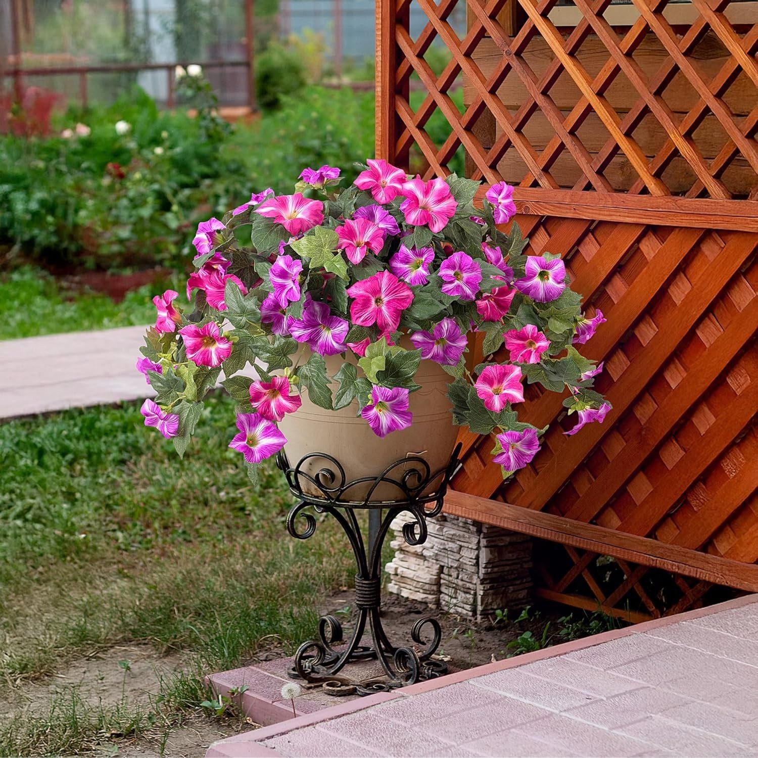 Maintenance-Free Fuchsia Lotus Faux Petunias – 2 Pack for Indoor/Outdoor Beauty
