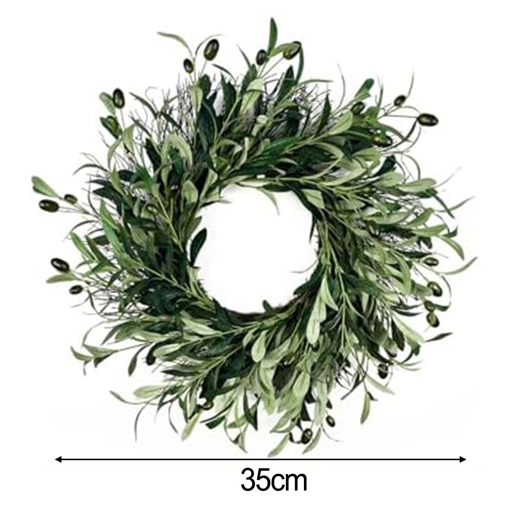 All Season Green Olive Flower Wreath Handcrafted For Front Door Decoration
