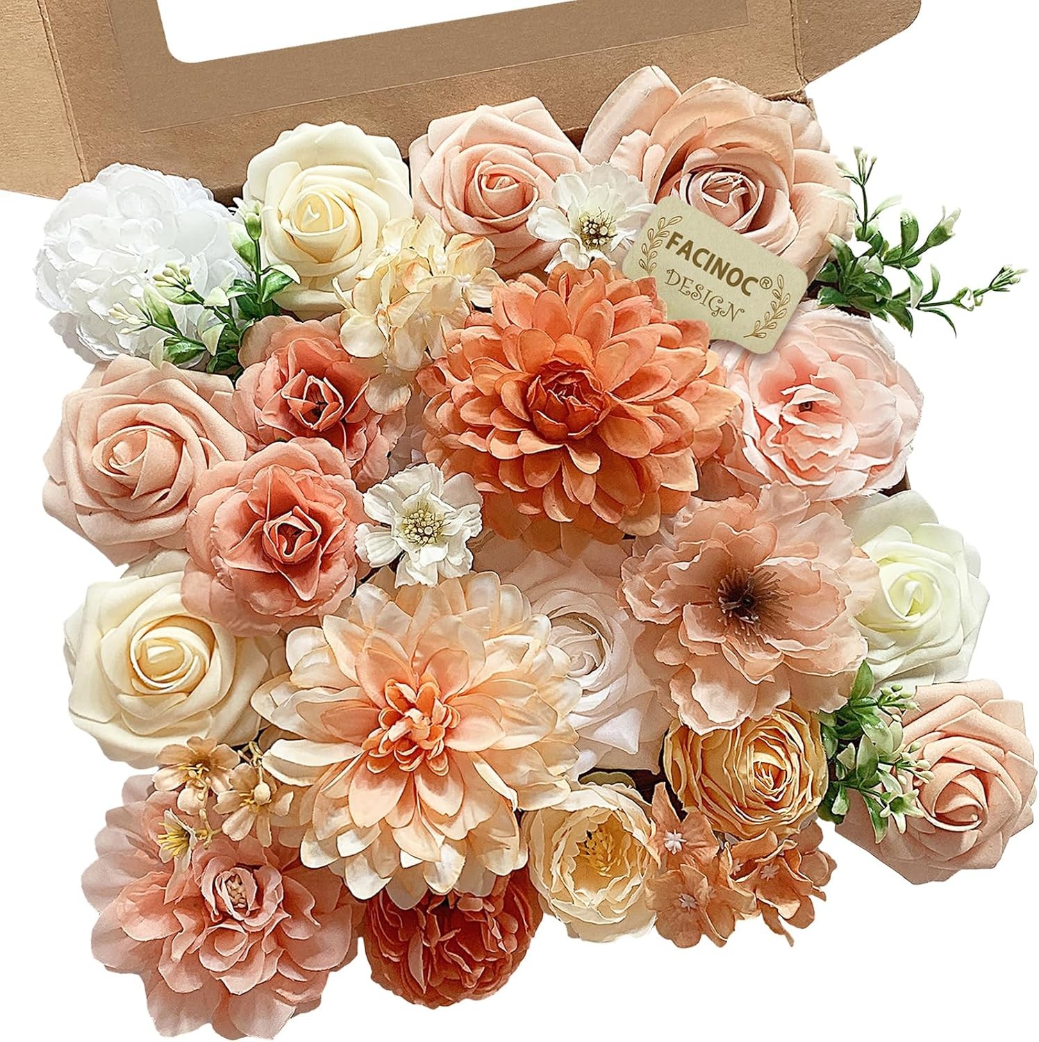 19 Pcs Dusty Blush Pink Roses, Artificial Bouquet Box Set DIY Bridal
