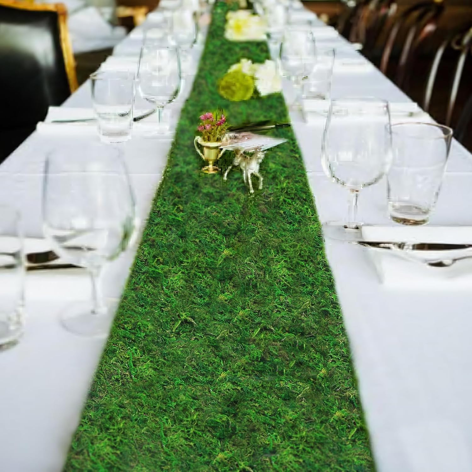 2 Pcs Moss Table Runner Dried Moss for Crafts Green Moss Roll for Fairy Gardens