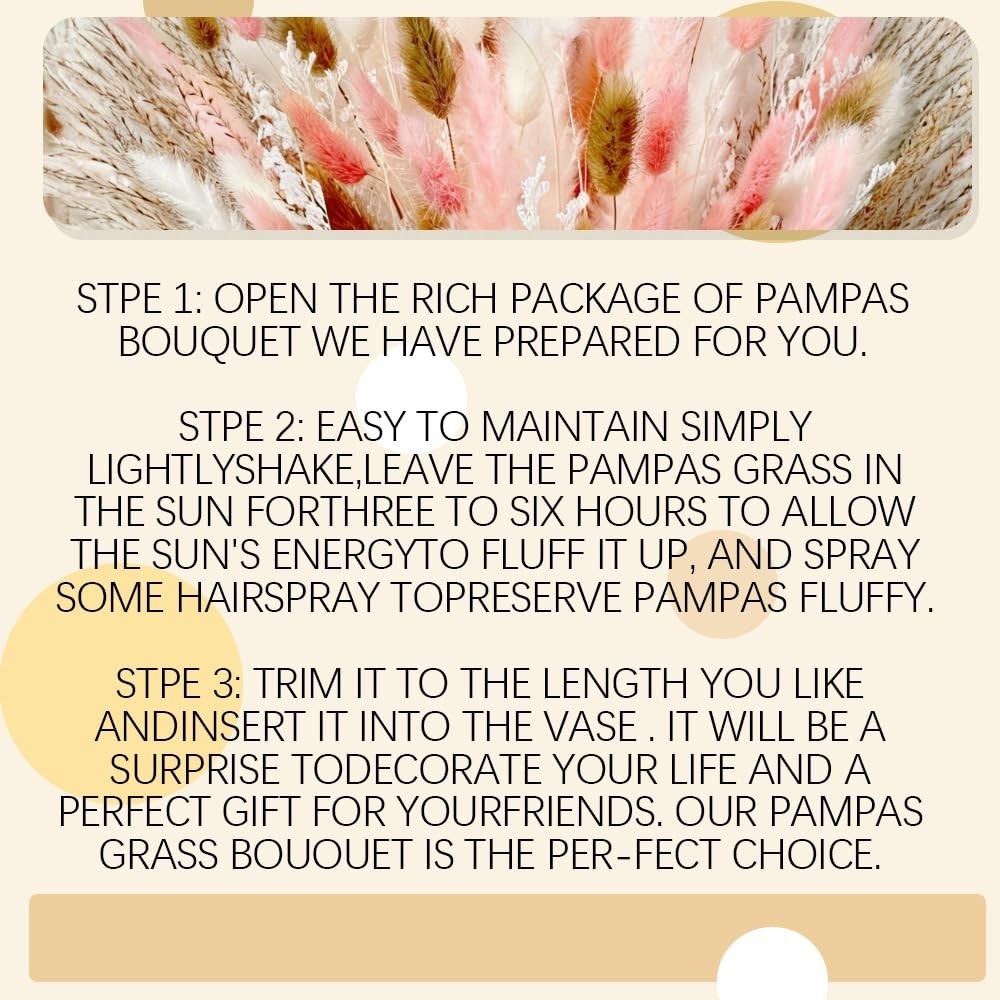 Hapart Bunny Tails Dried Flowers Bouquet Nature Colorful Pampas Grass with Ba…