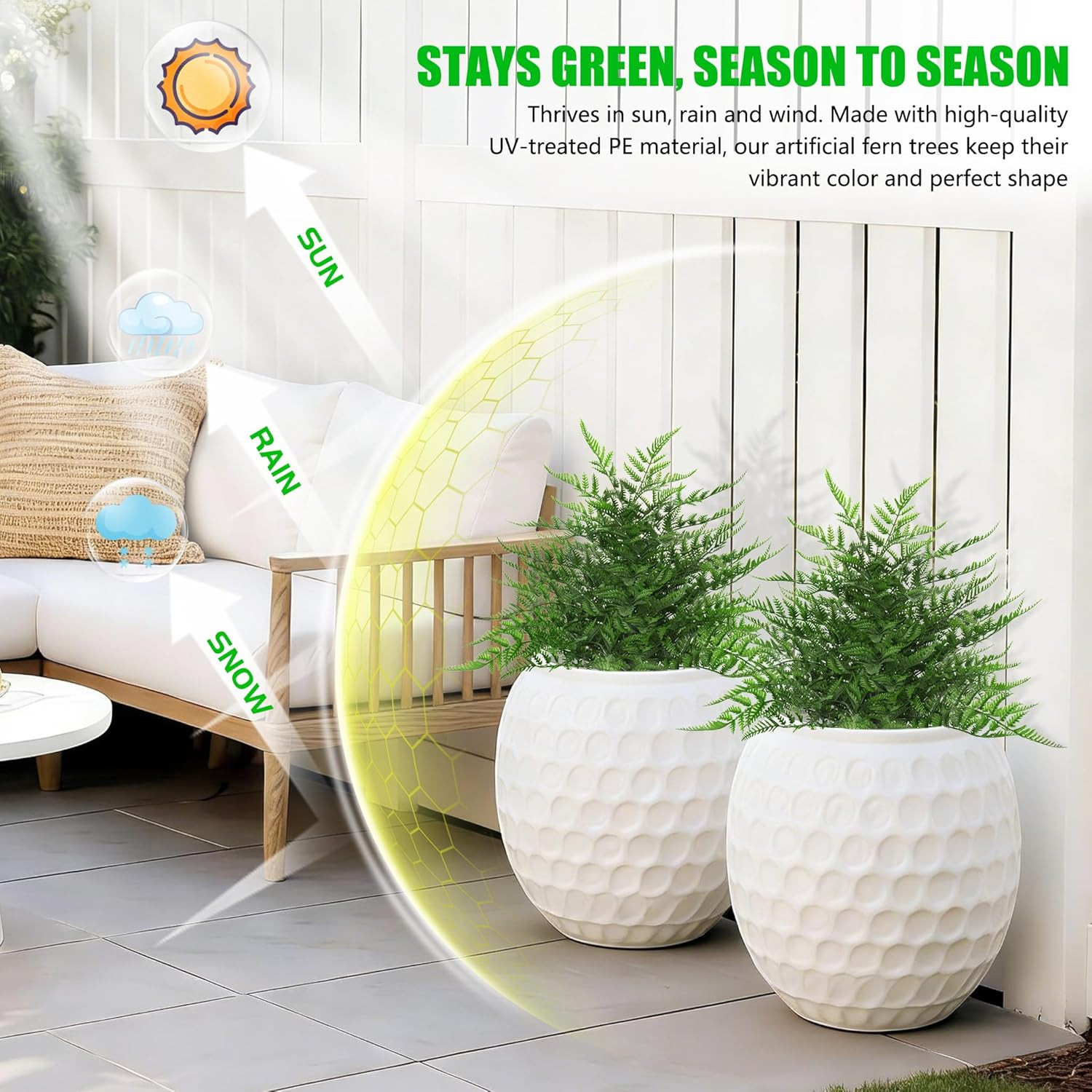 Yangrass Artificial 23″ Fern Topiary Ball Trees, 2PCS Fake Fern Bushes Artificia