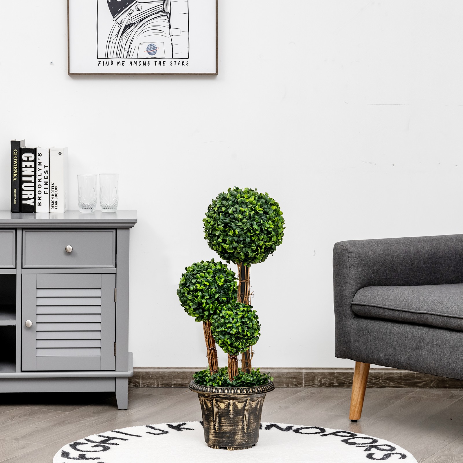 Costway 30” Artificial Topiary Triple Ball Tree Indoor Outdoor Decoration Green