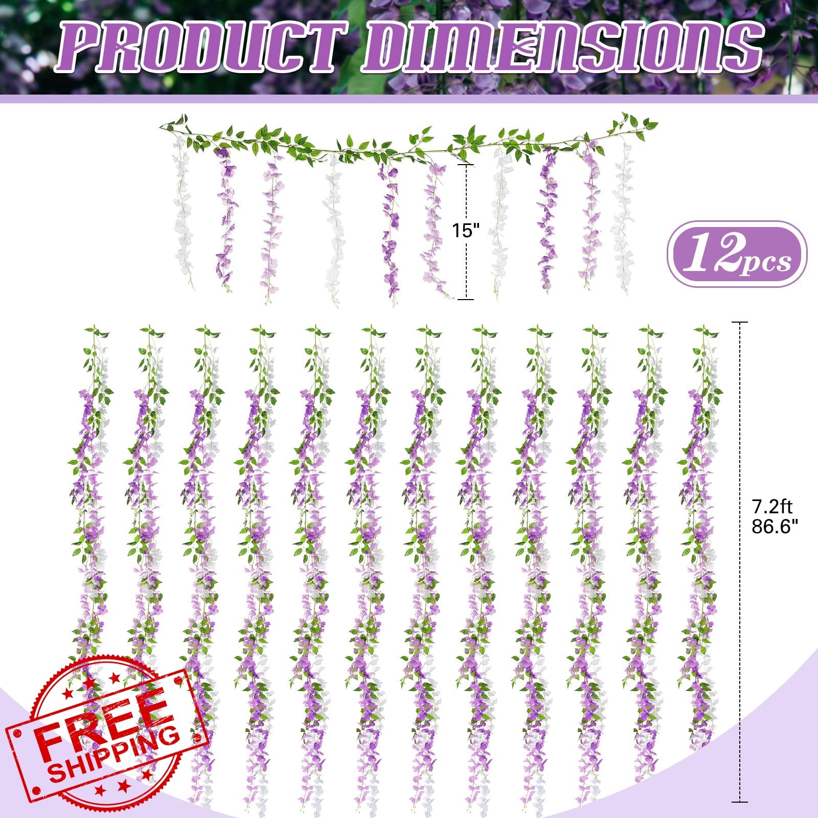 Thiccywoov Wisteria Garland 12pcs Purple Light Purple White