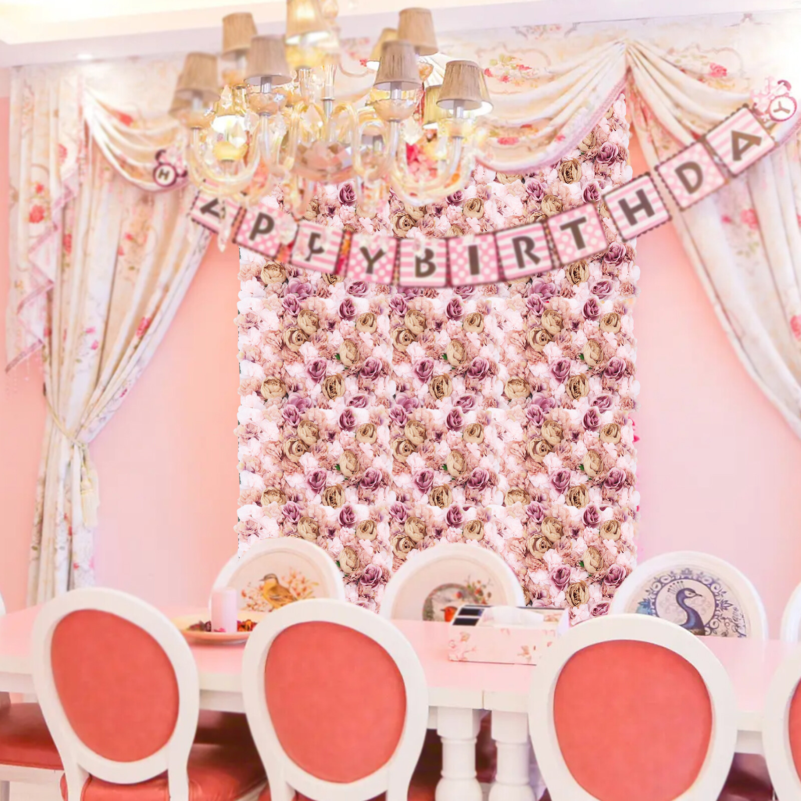 60x40cm Silk Rose Artificial Flower Wall Panel Wedding Party Backdrop Decoration