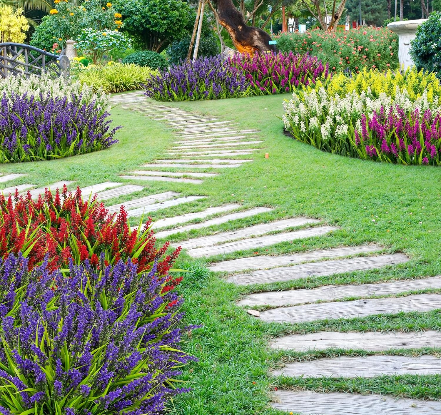 24 Bundles Artificial Flowers for Outdoors Fake Lavender, Mixed | UV resistant,