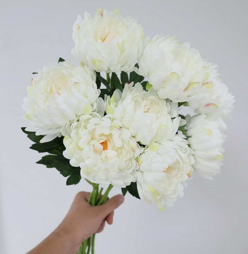 6cs Artificial Mums Flowers Fake Silk Chrysanthemum Balls Flower,18″ Flower B…