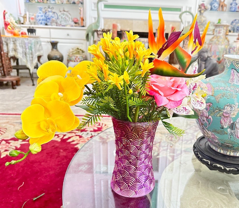 Floral Arrangement with Multi-Colored Silk Flowers in Purple MCM Vase