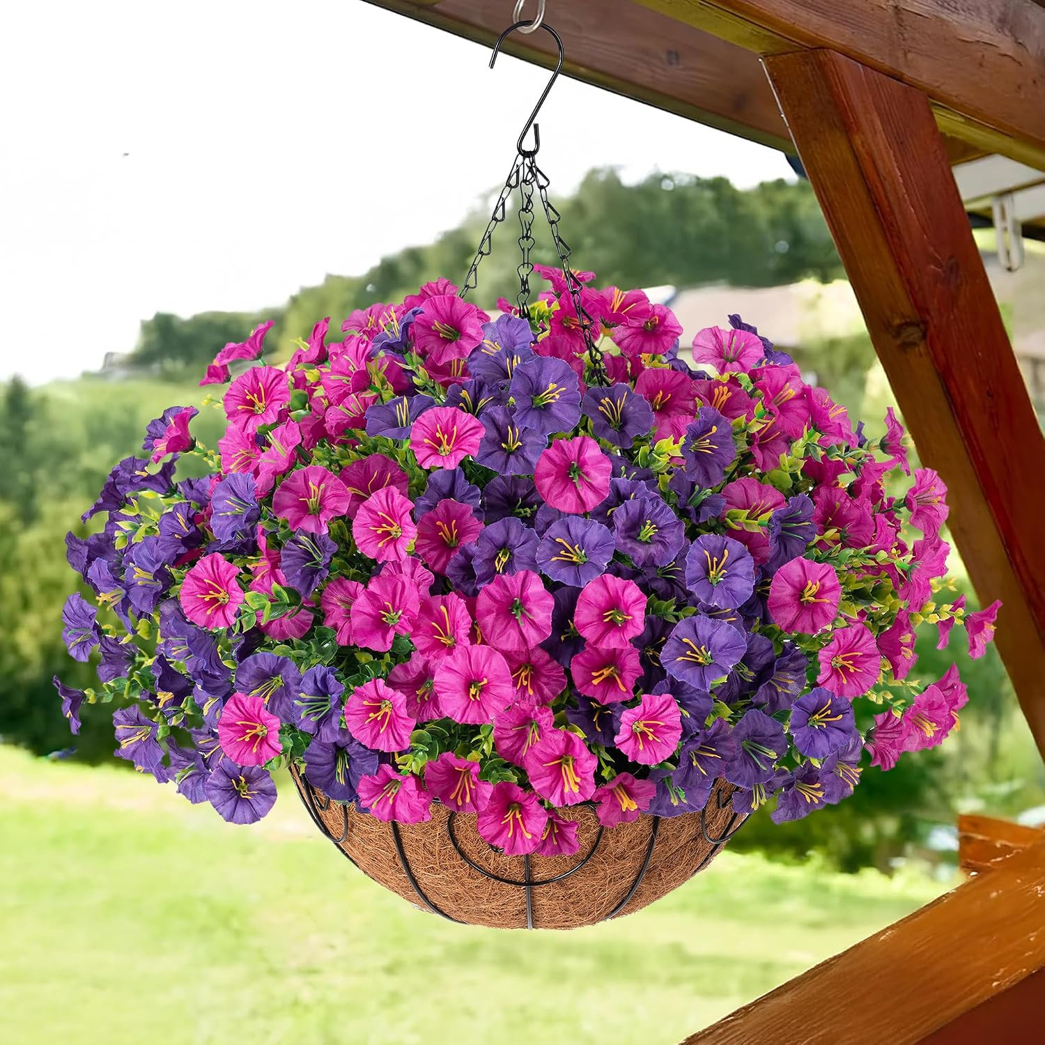 UV Resistant Faux Morning Glory Hanging Flowers for Outdoor Decor