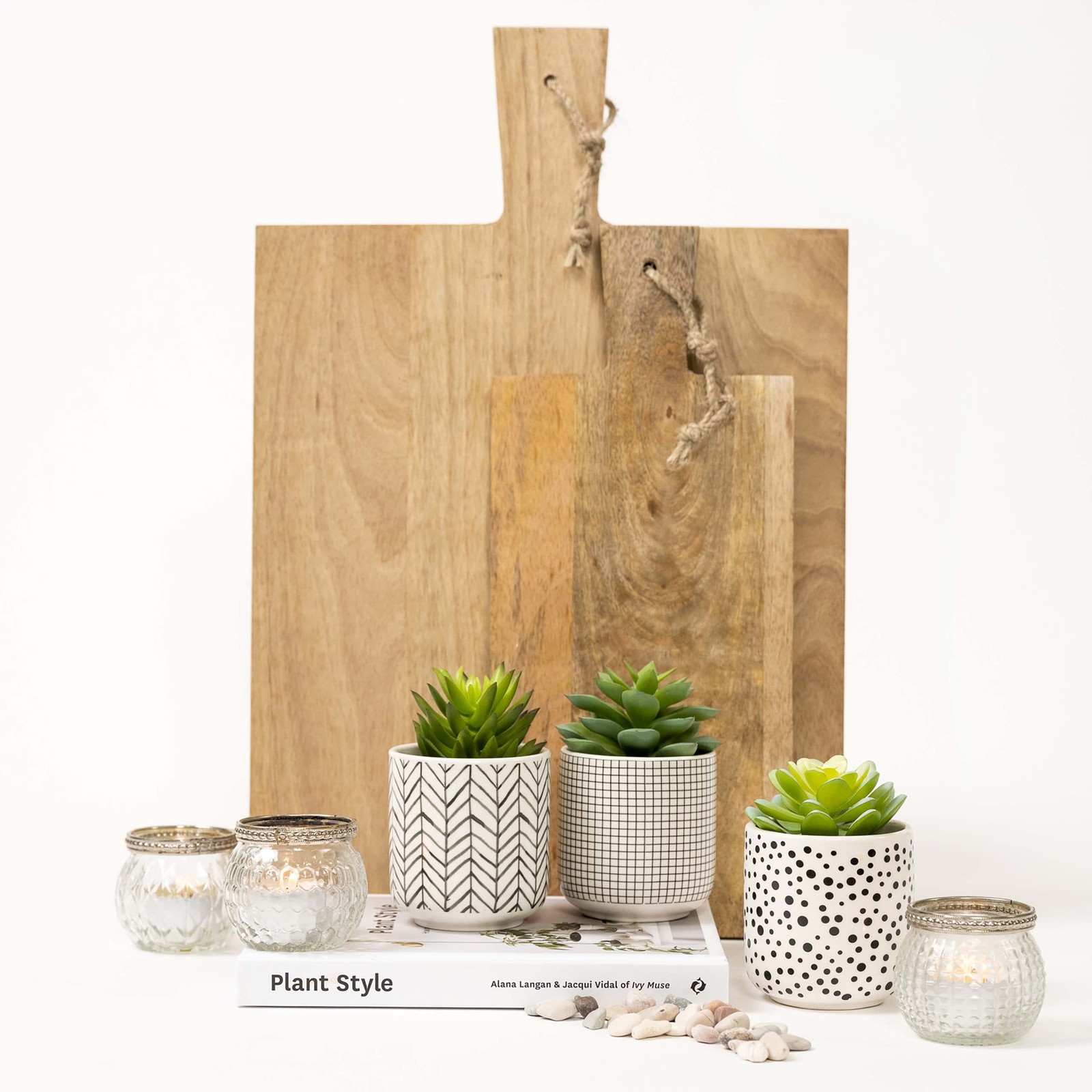 Artificial Succulents in pots | Set of 3 Black and White pots with Faux Succu…