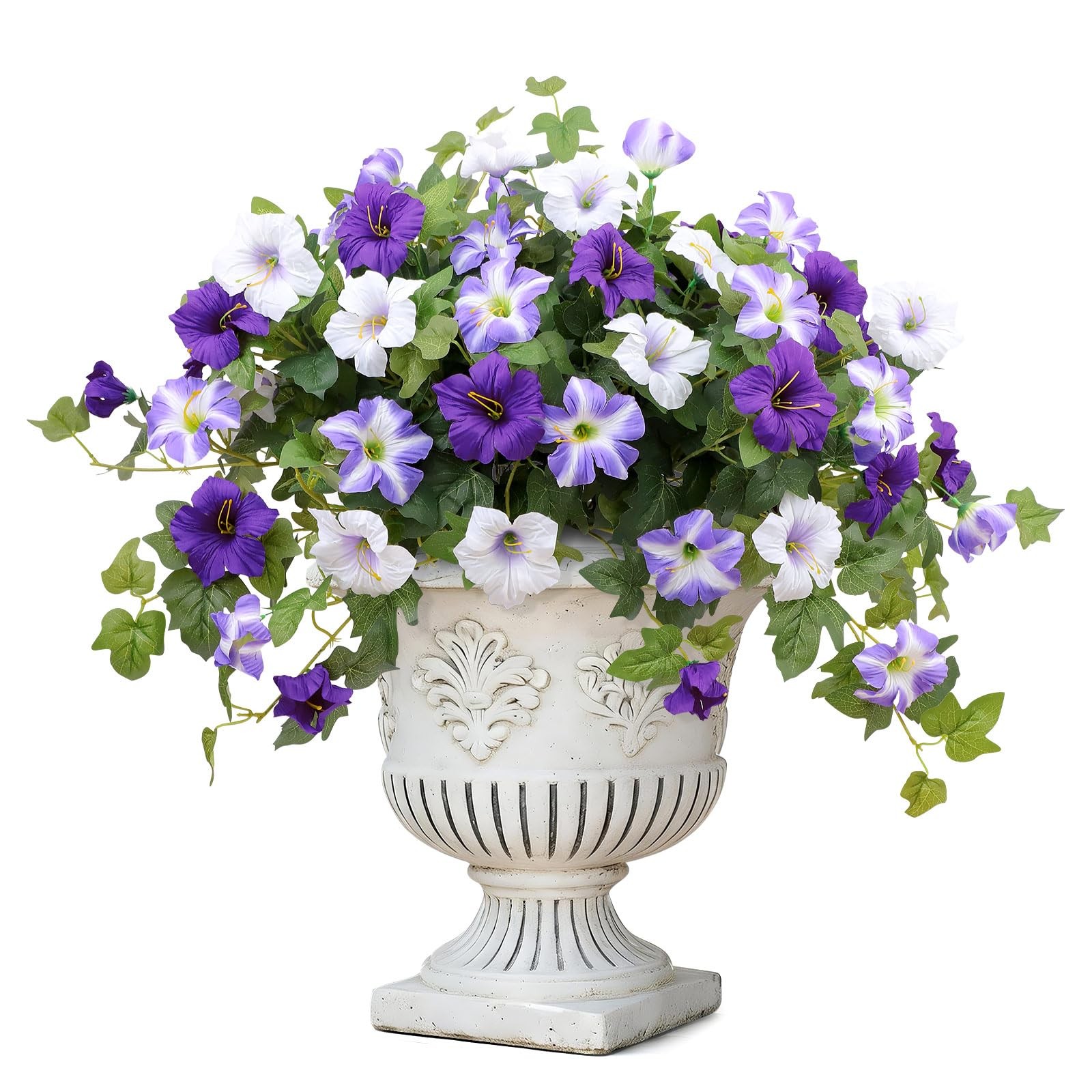 Artificial Flowers for Outdoors, 2 PCS Purple Morning Glory UV Resistant