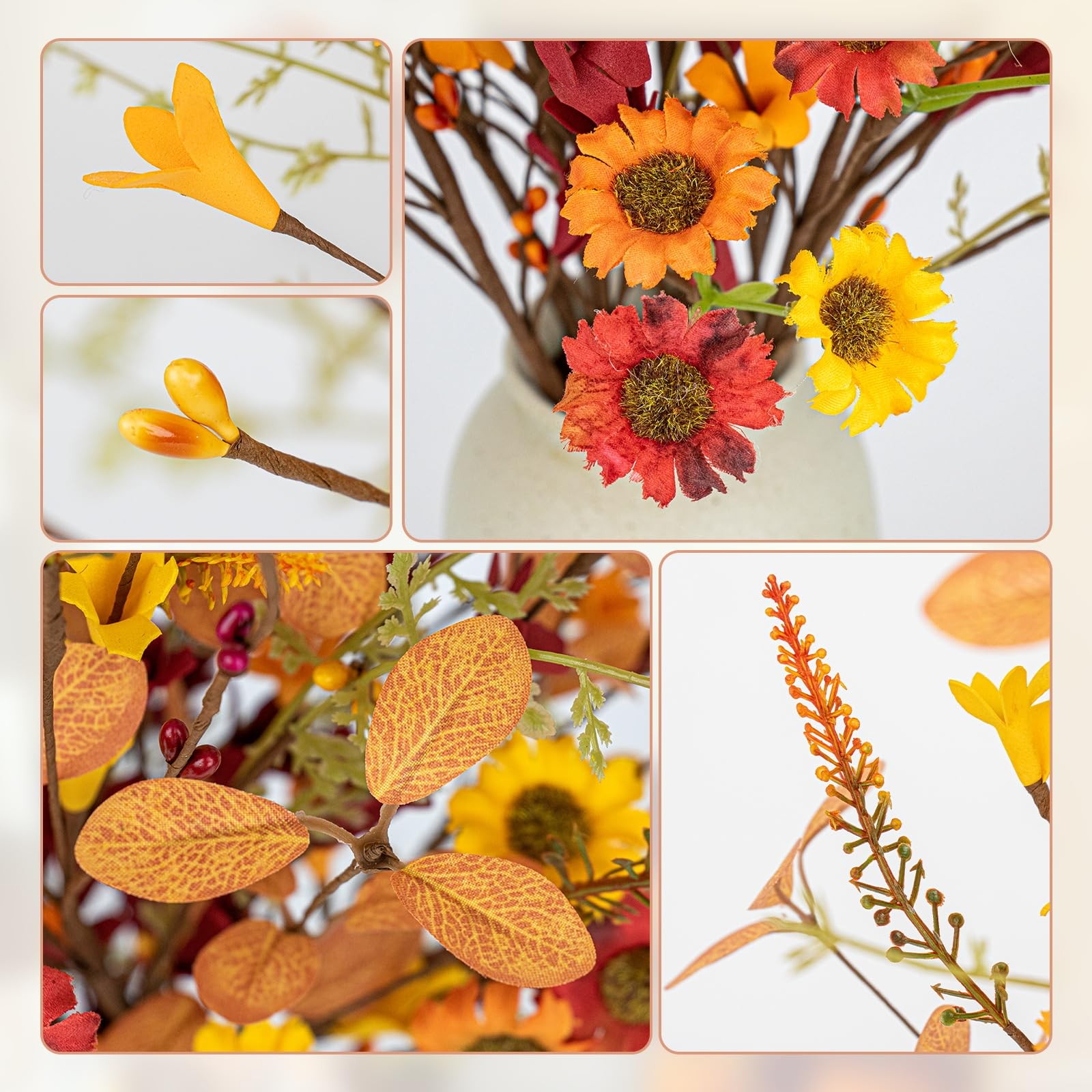 12 PCs Artificial Fall Flowers 17 Inches Vintage Autumn Stems Rustic Orange
