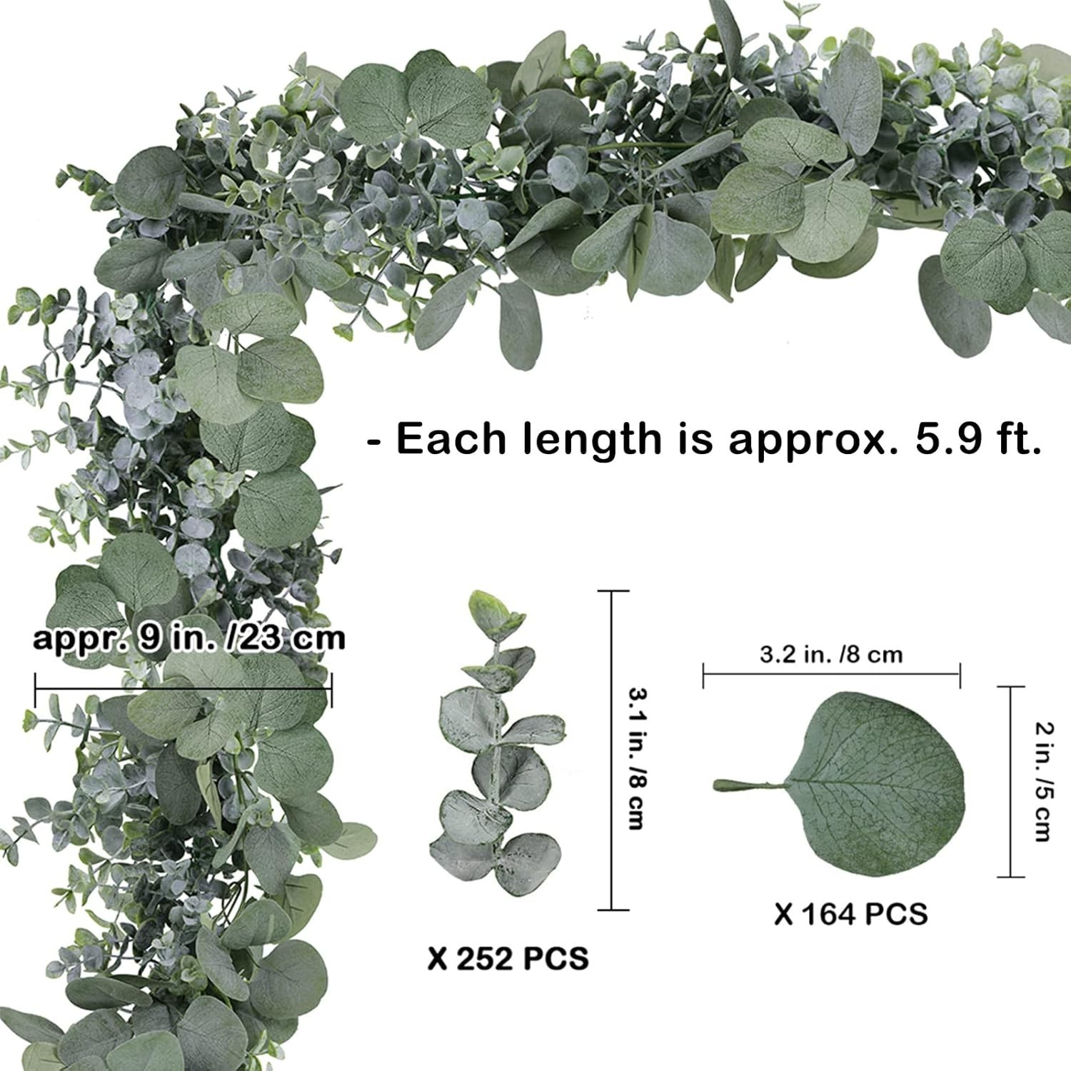 5.9′ Faux Silver Dollar Eucalyptus Garland in Grey Green – Elegant Wedding Decor