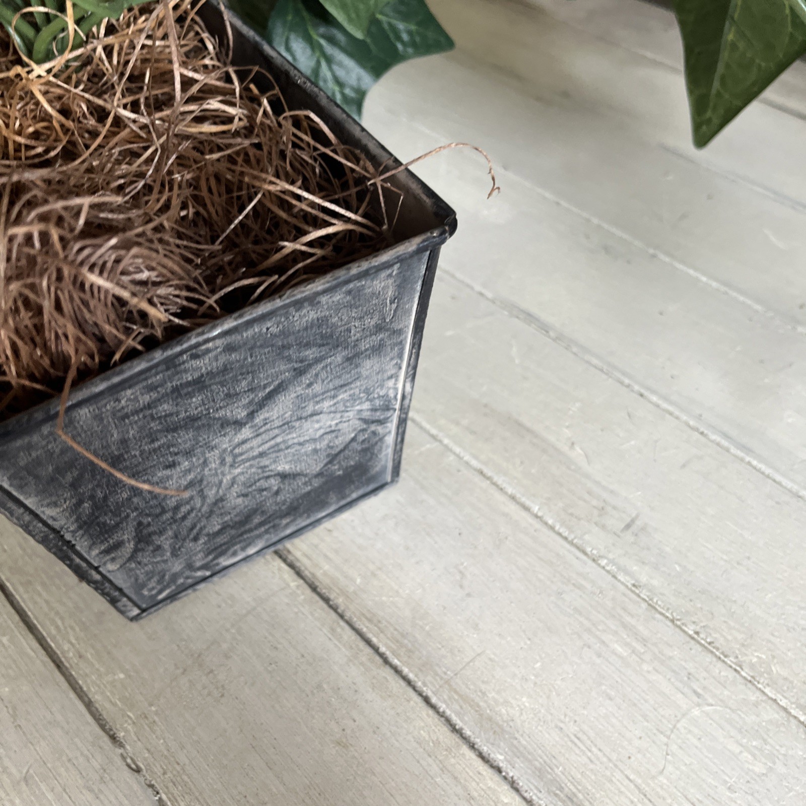 Faux Ivy In Metal Container 10.5”W x4.25”Dx4”H Container W/ Plant 12”H x30”W