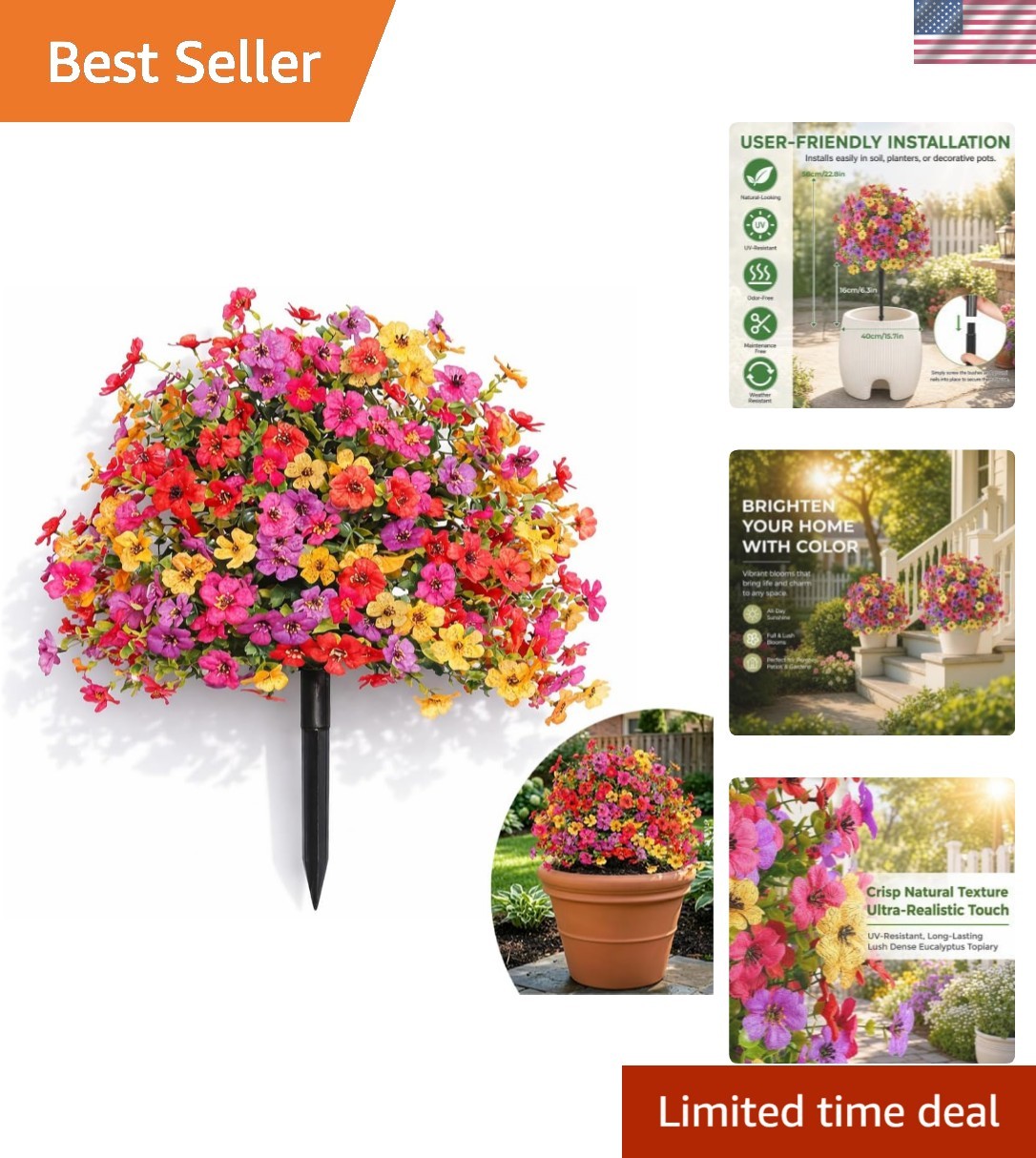 22″ Realistic Artificial Flowers for Outdoors with Ground Stakes – UV Resista…