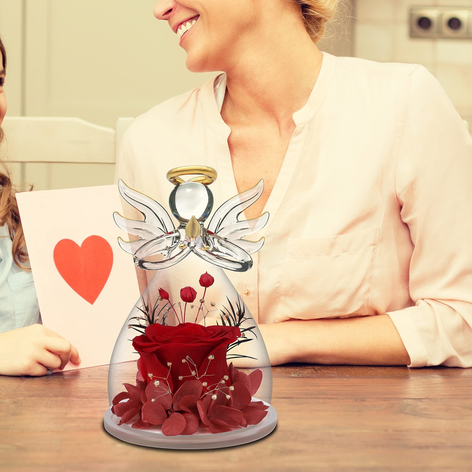 Preserved Flower Rose Gifts in Glass Angel Figurines,Birthday Gifts for Women…