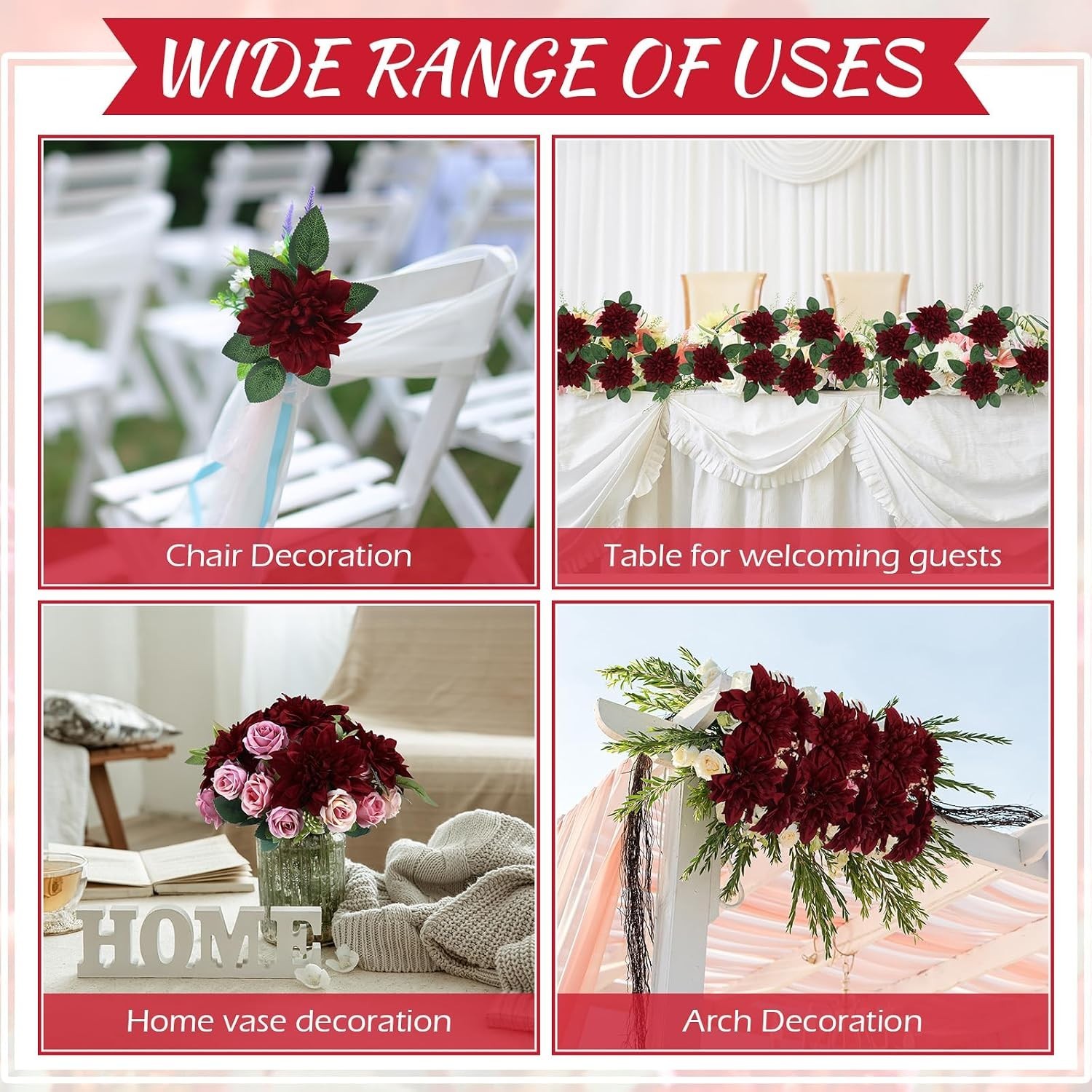 Bulk Pack of 50 Artificial Dahlia Flowers for Bridal Showers