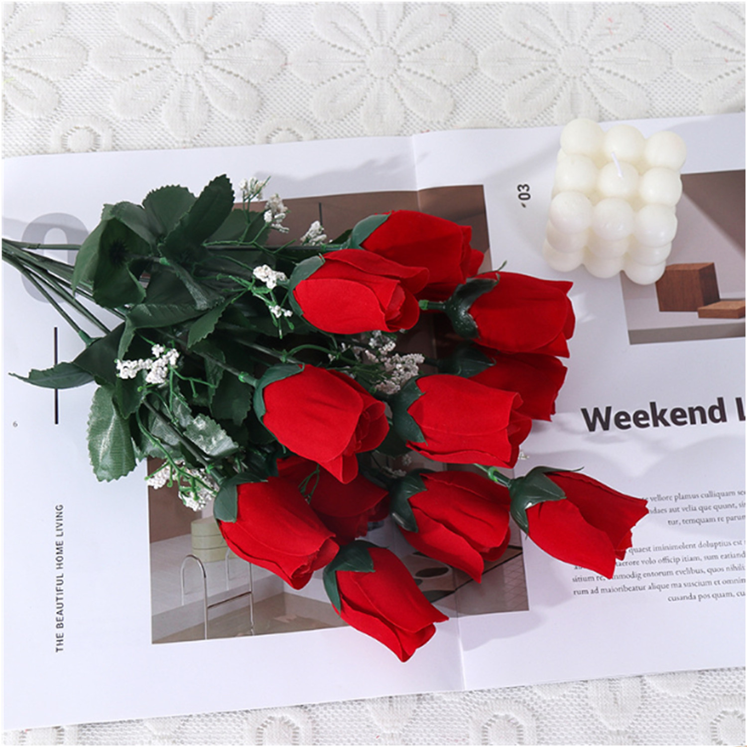 20 Red Rose Buds, Artificial Silk Flowers, Wedding Bouquets, Home, Faux Roses